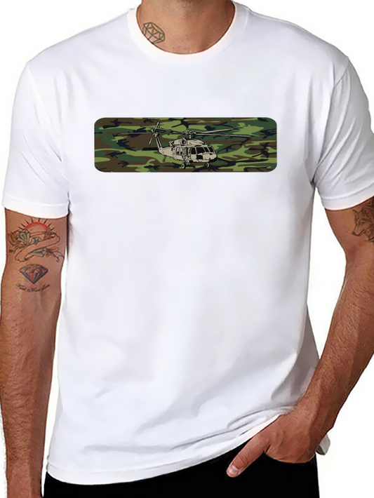 Camouflage Helicopter Graphic Tee - Military Style Shirt