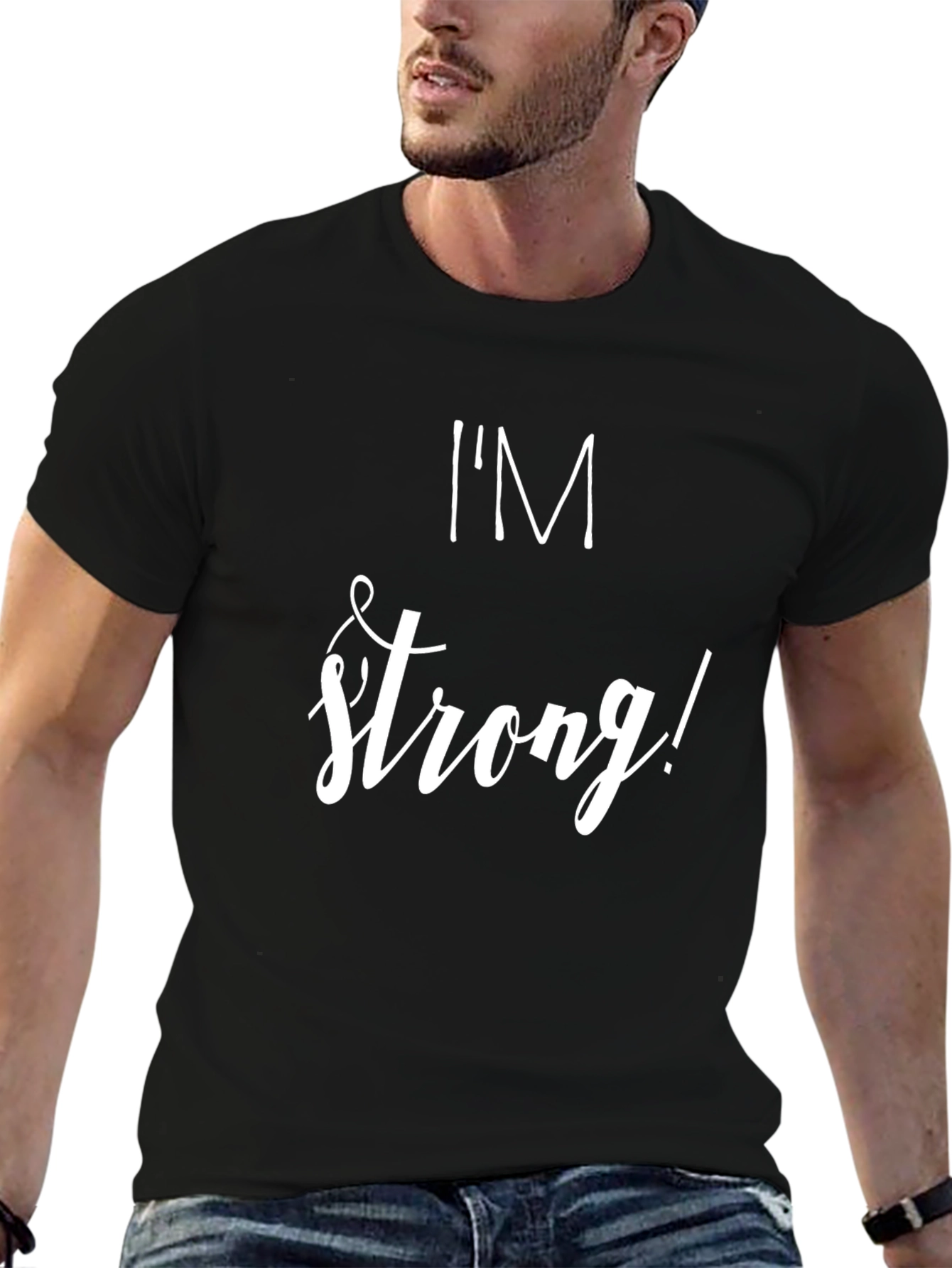 Im Strong! Graphic T-Shirt - Black Crew Neck