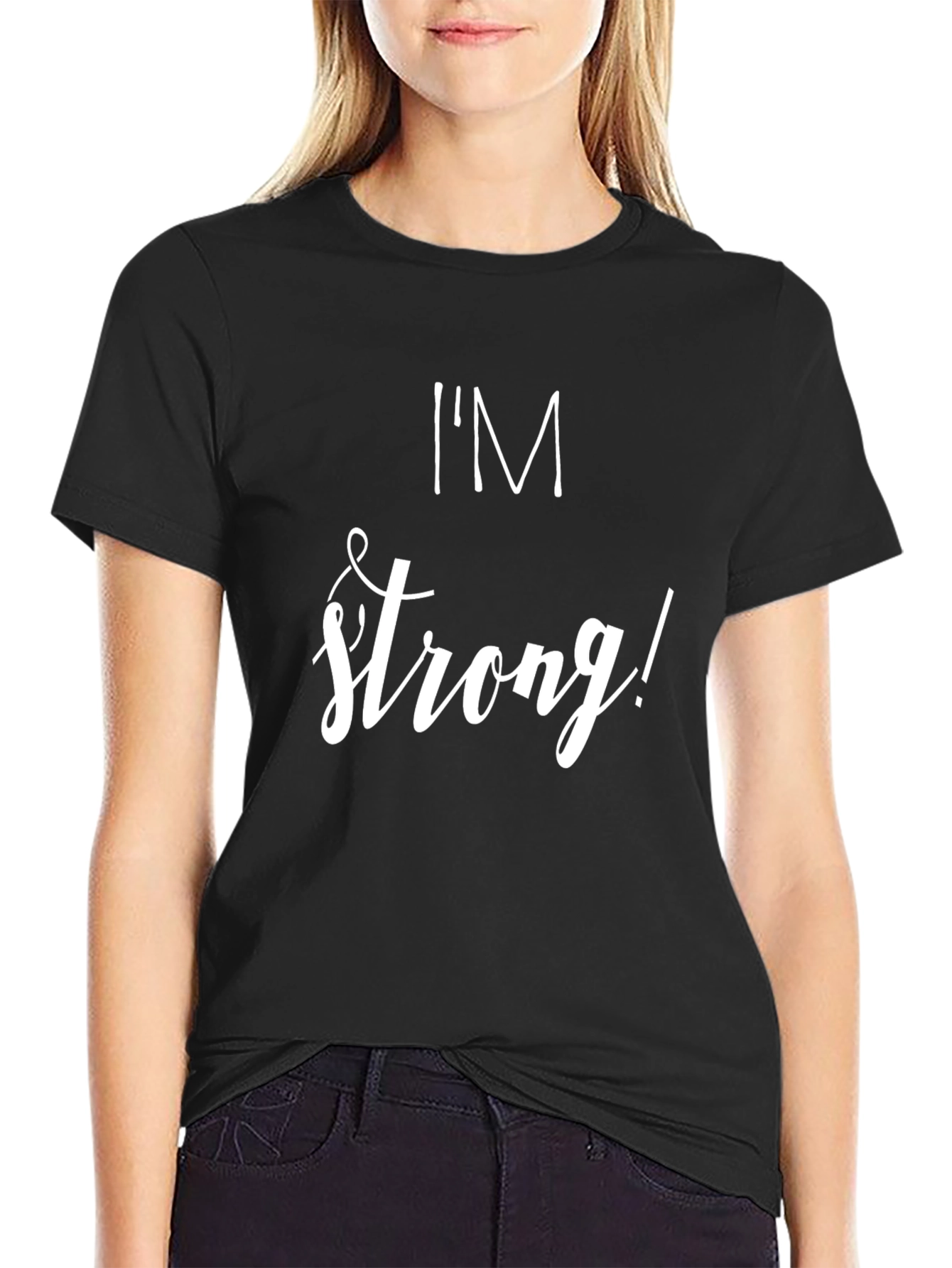 Im Strong! Graphic T-Shirt - Black Crew Neck