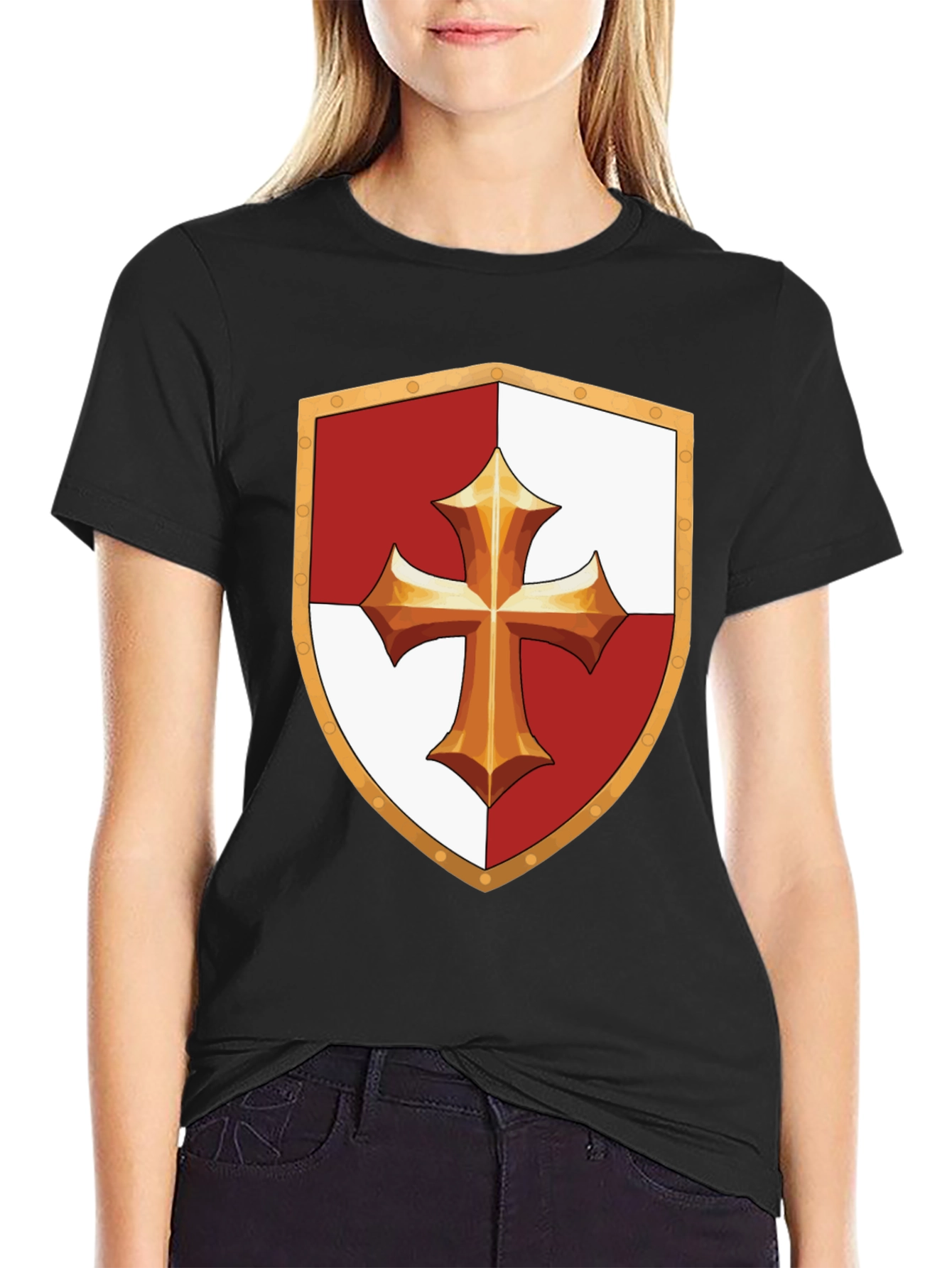 Medieval Knight Templar Shield Black T-Shirt