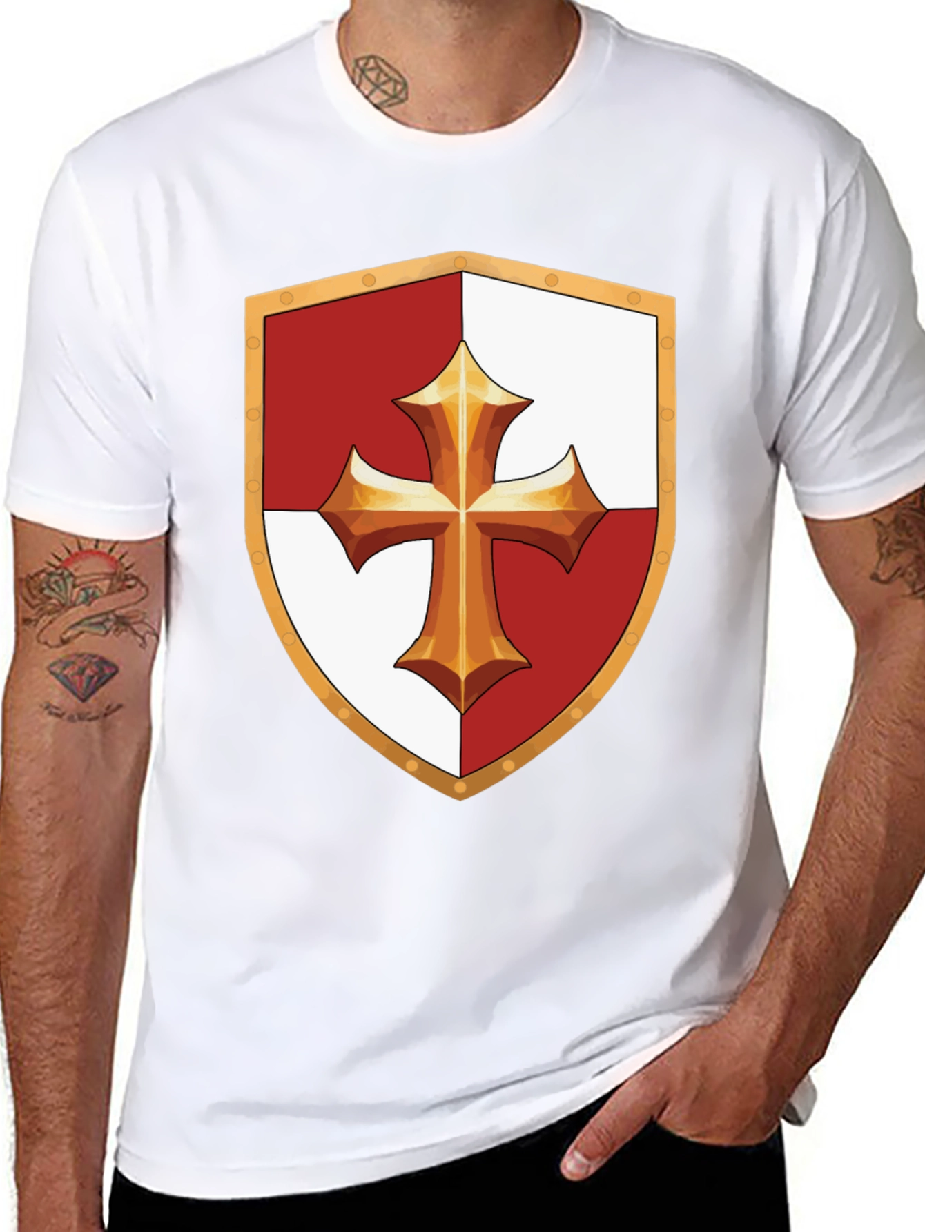 Medieval Knight Templar Shield Black T-Shirt