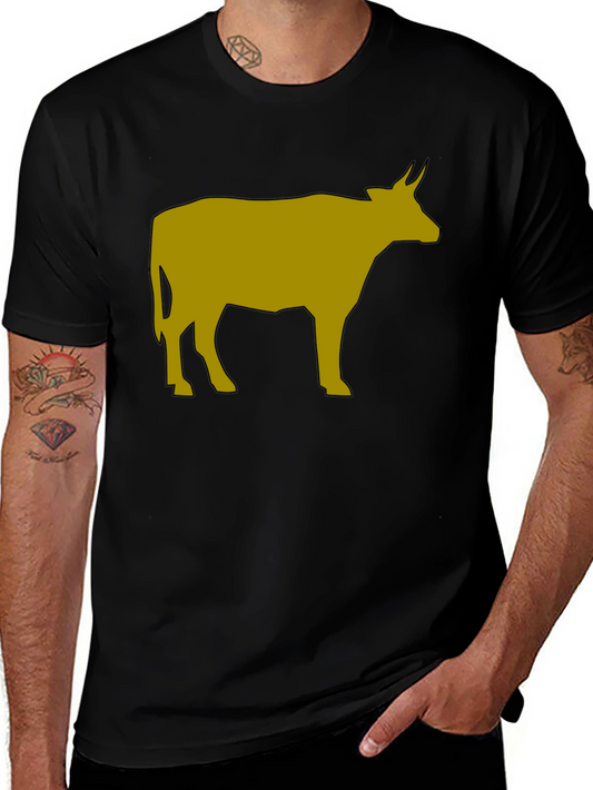 Cow Graphic Tee - Black Cotton Blend T-Shirt