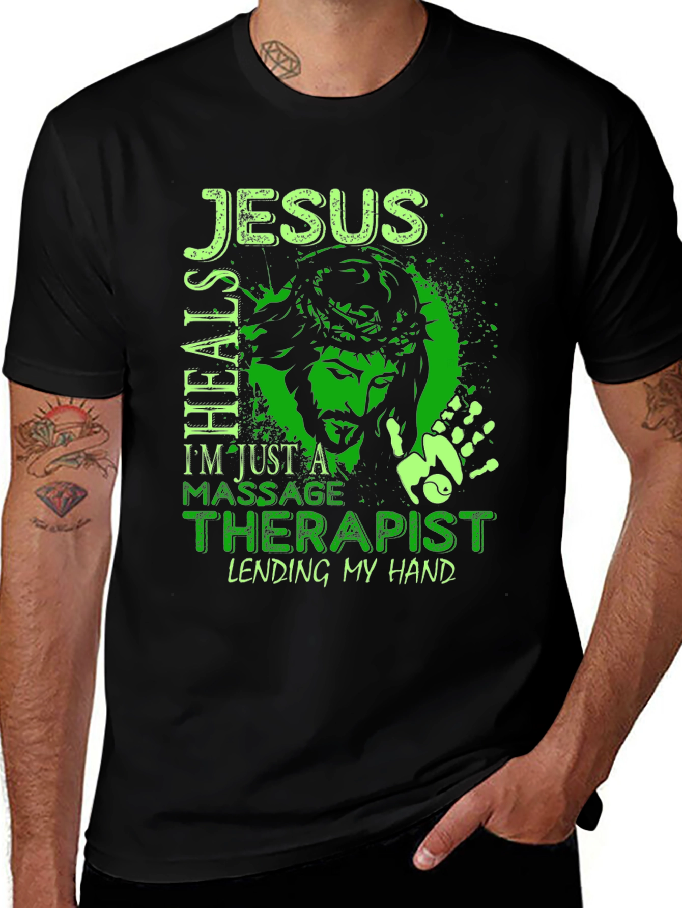 Jesus Heals Massage Therapist Black T-Shirt