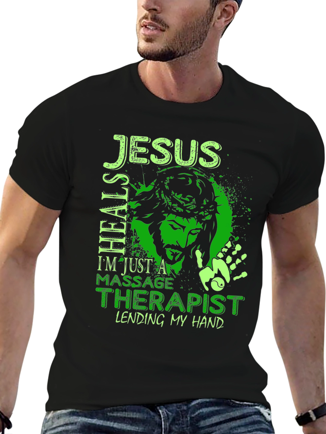 Jesus Heals Massage Therapist Black T-Shirt