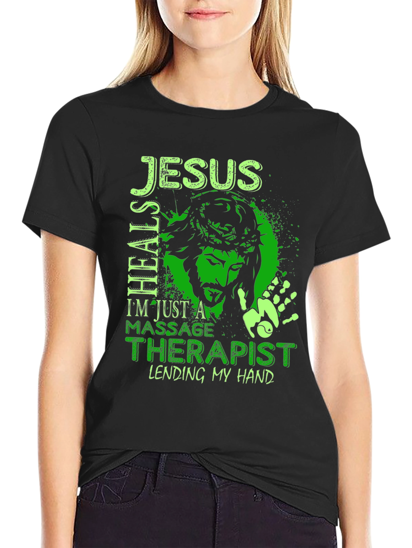 Jesus Heals Massage Therapist Black T-Shirt