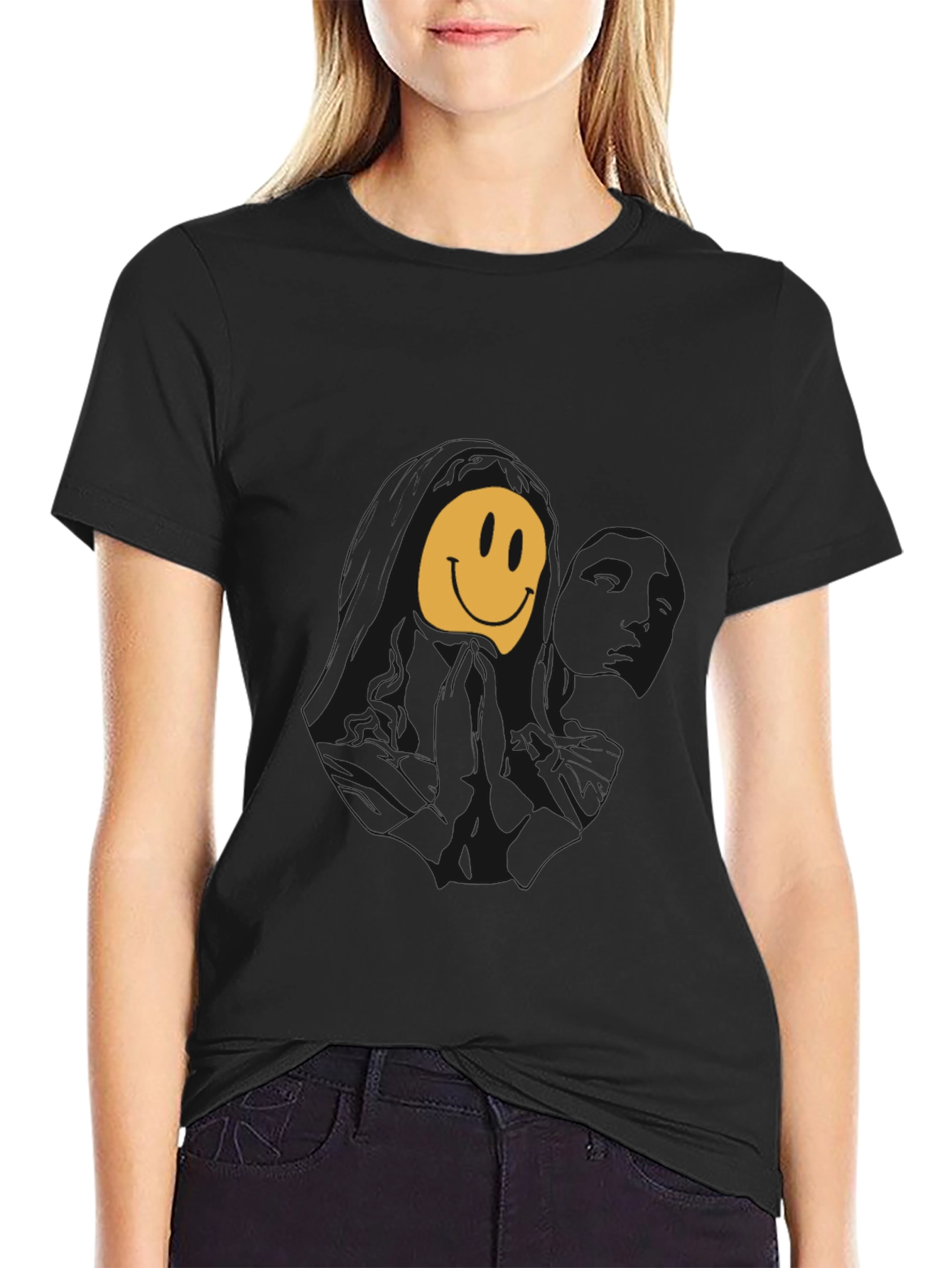 Melting Smiley Face Graphic Tee - Black