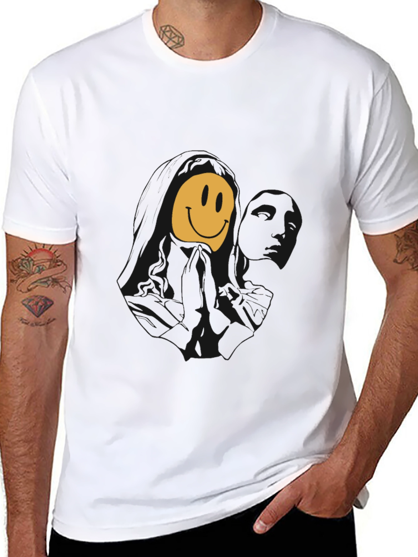Melting Smiley Face Graphic Tee - Black