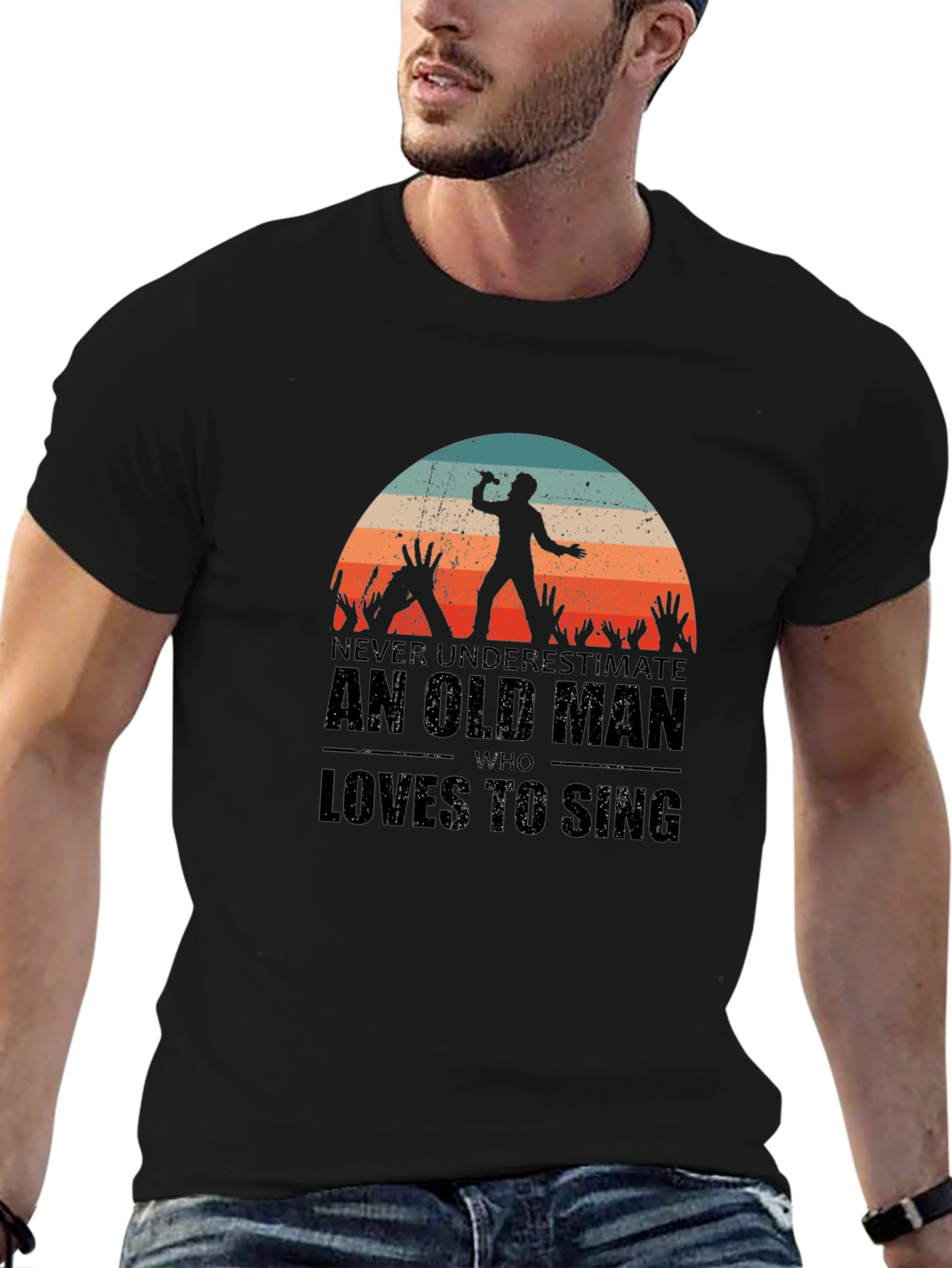 Old Man Who Loves to Sing Black T-Shirt