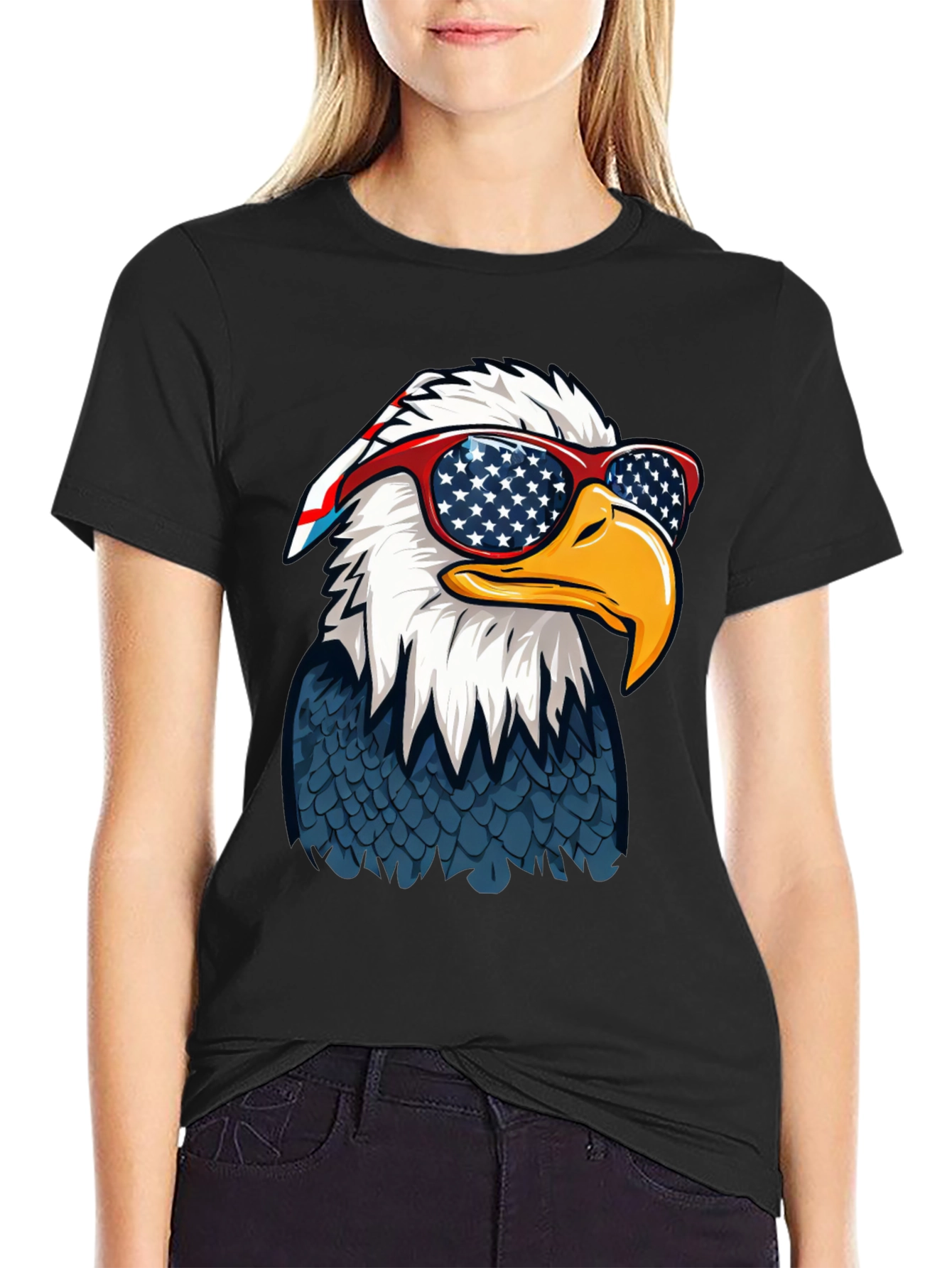 Patriotic Eagle T-Shirt with USA Flag Glasses
