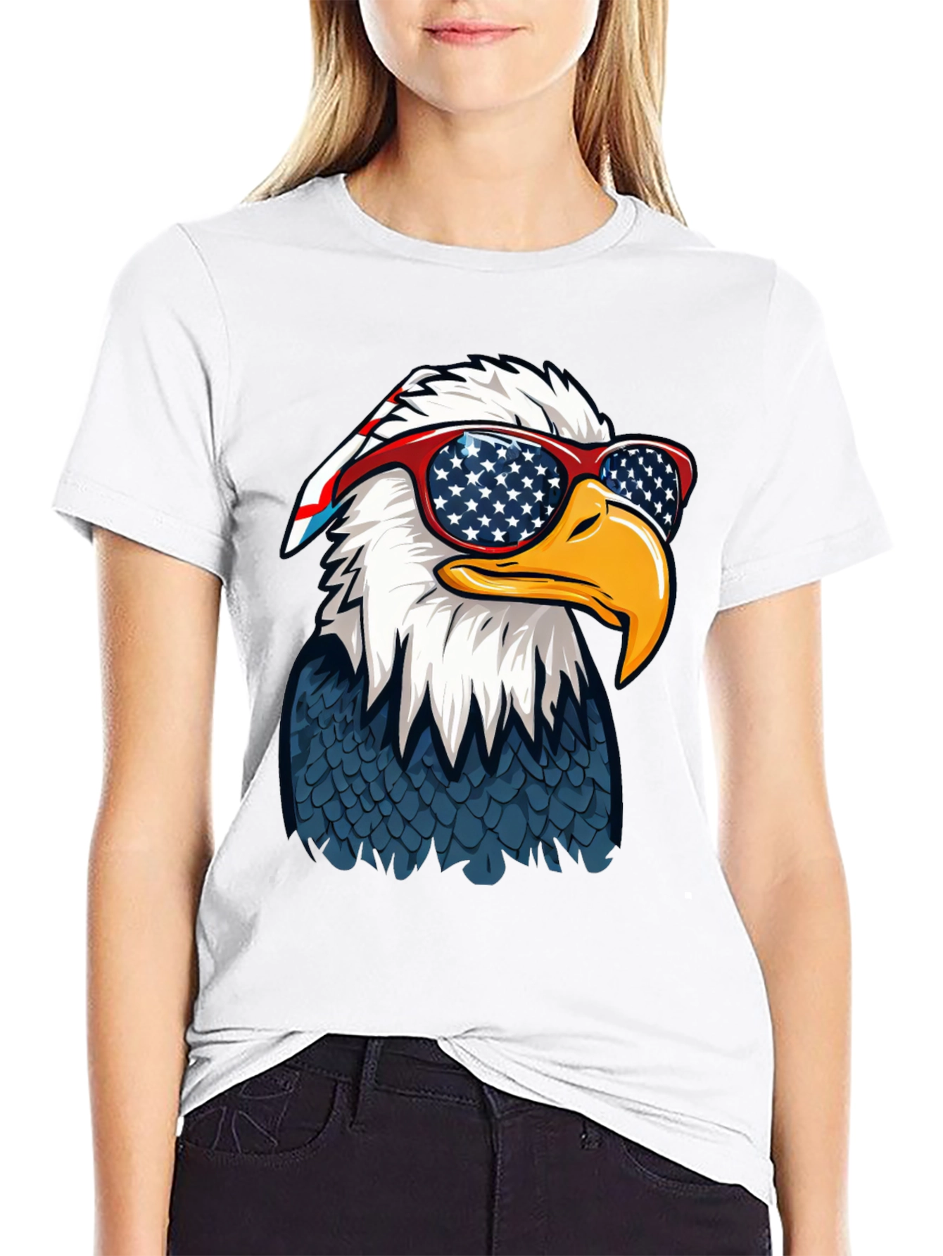 Patriotic Eagle T-Shirt with USA Flag Glasses