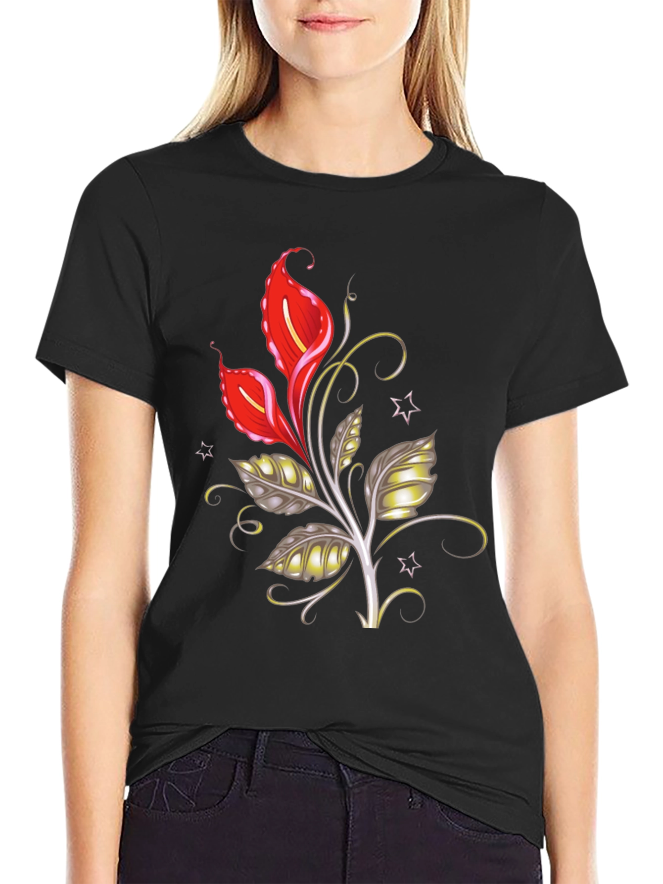 Floral Graphic Tee - Black