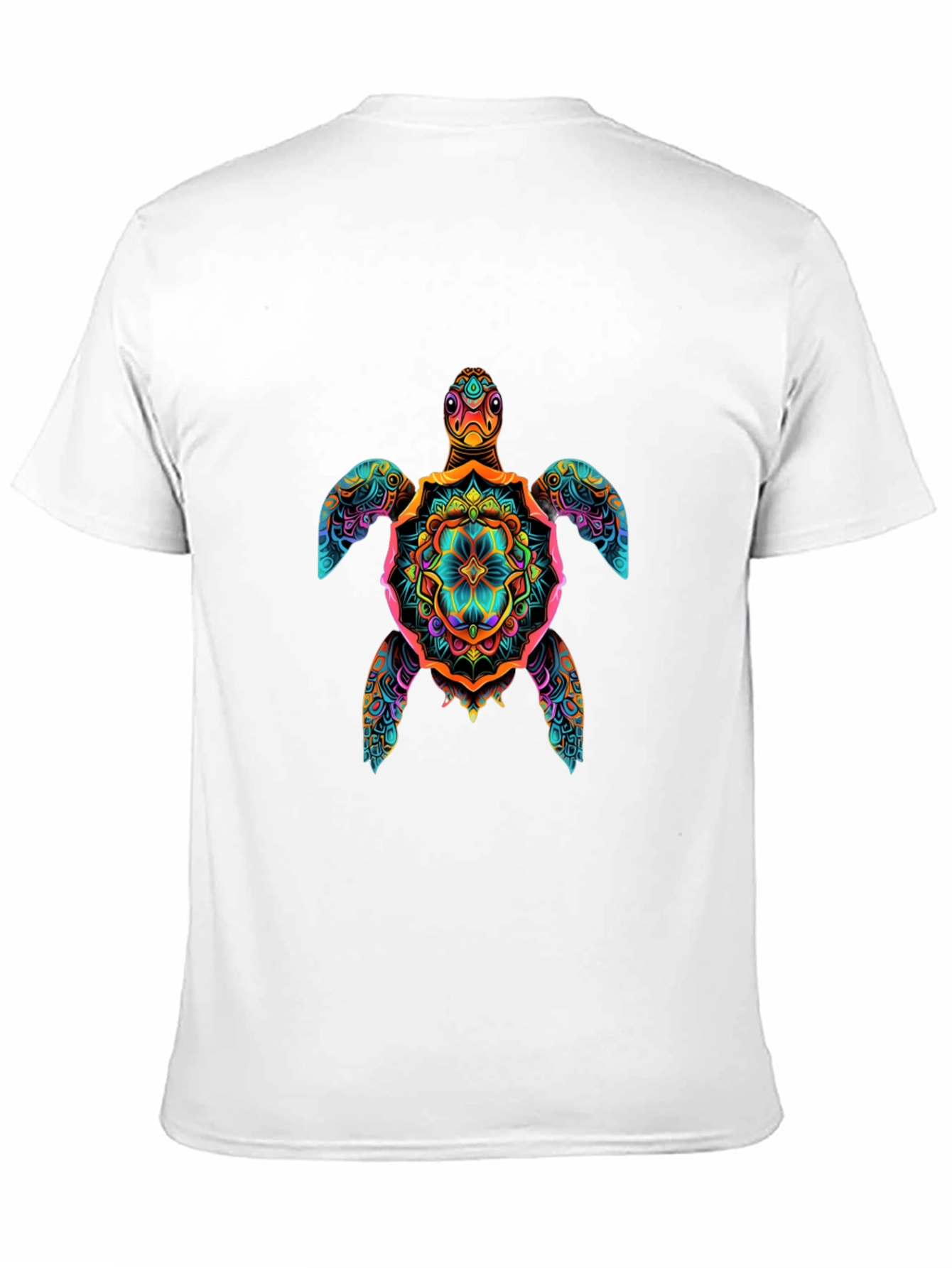 Vibrant Turtle Mandala Graphic Print Black T-Shirt