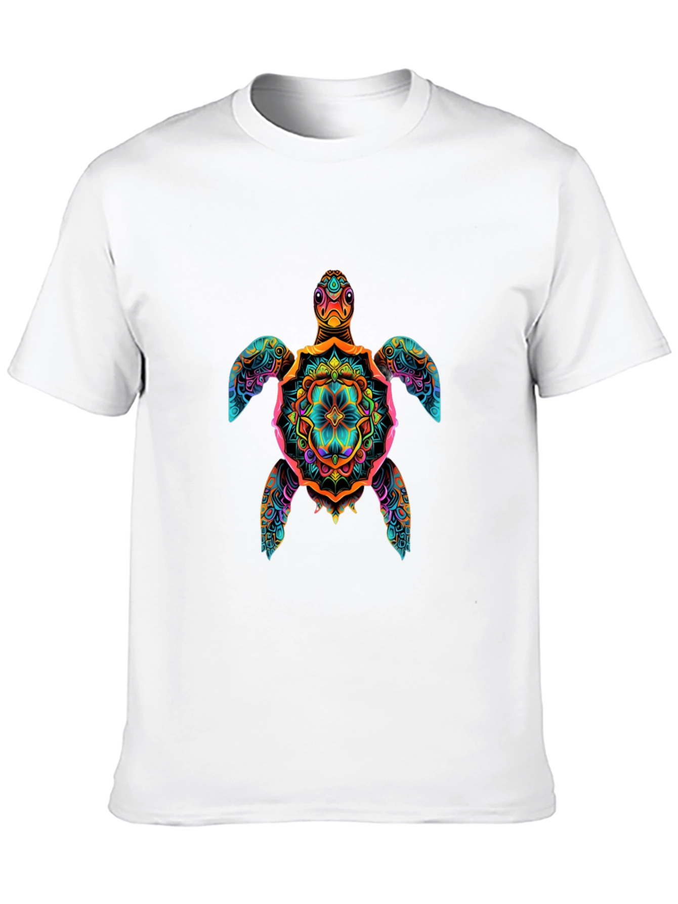 Vibrant Turtle Mandala Graphic Print Black T-Shirt