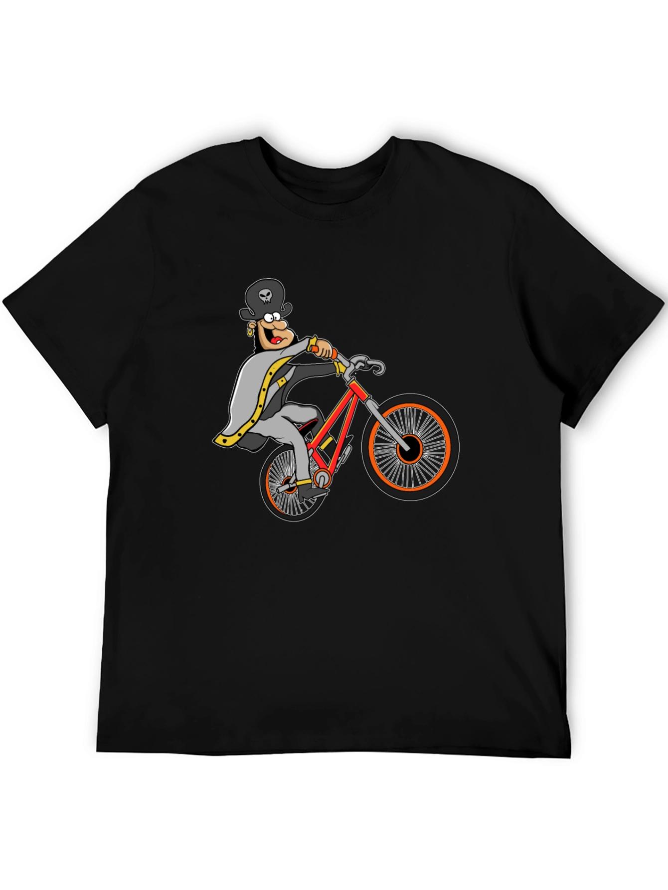 Black T-Shirt with Cartoon Cyclist Graphic