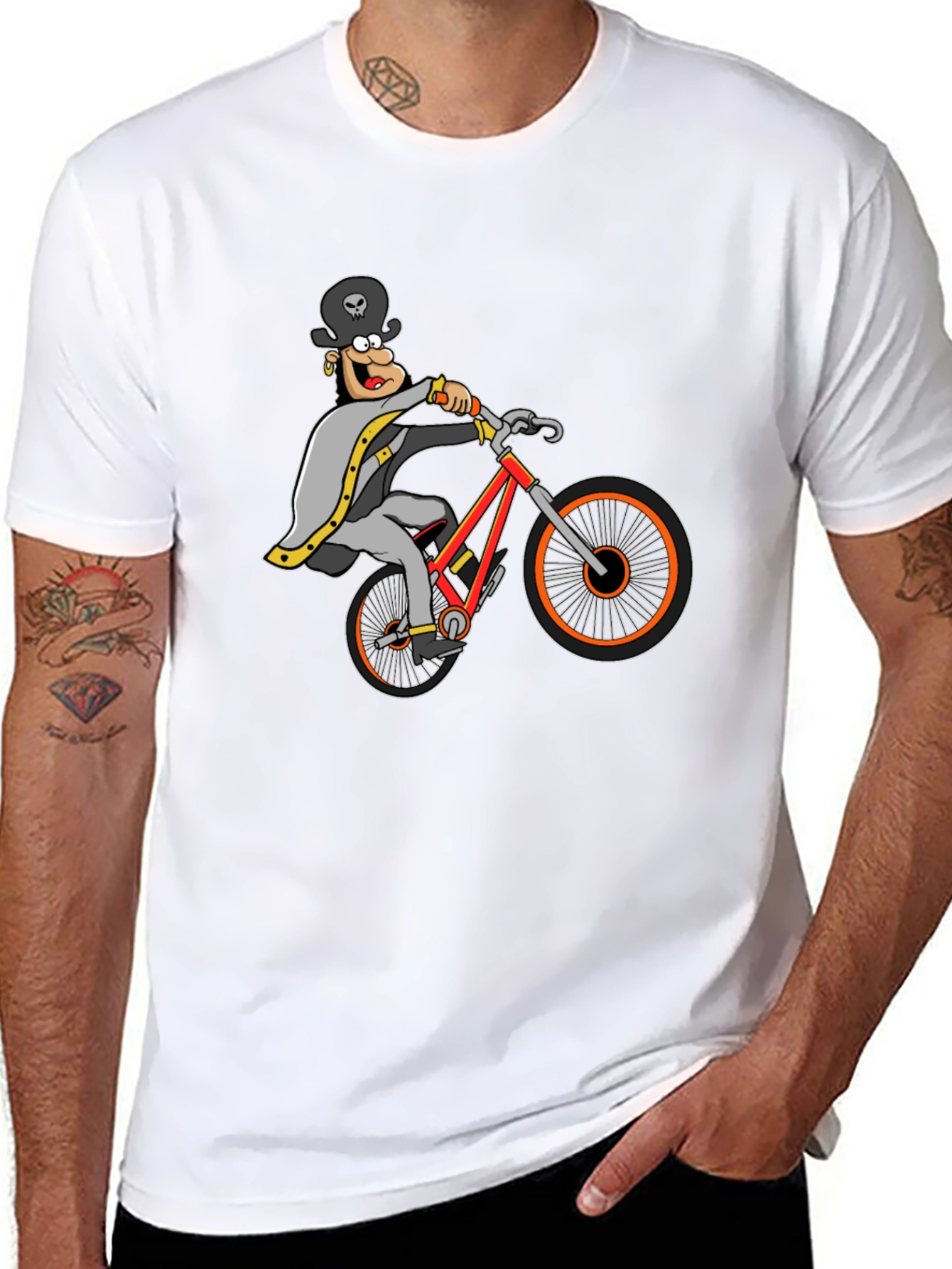 Black T-Shirt with Cartoon Cyclist Graphic
