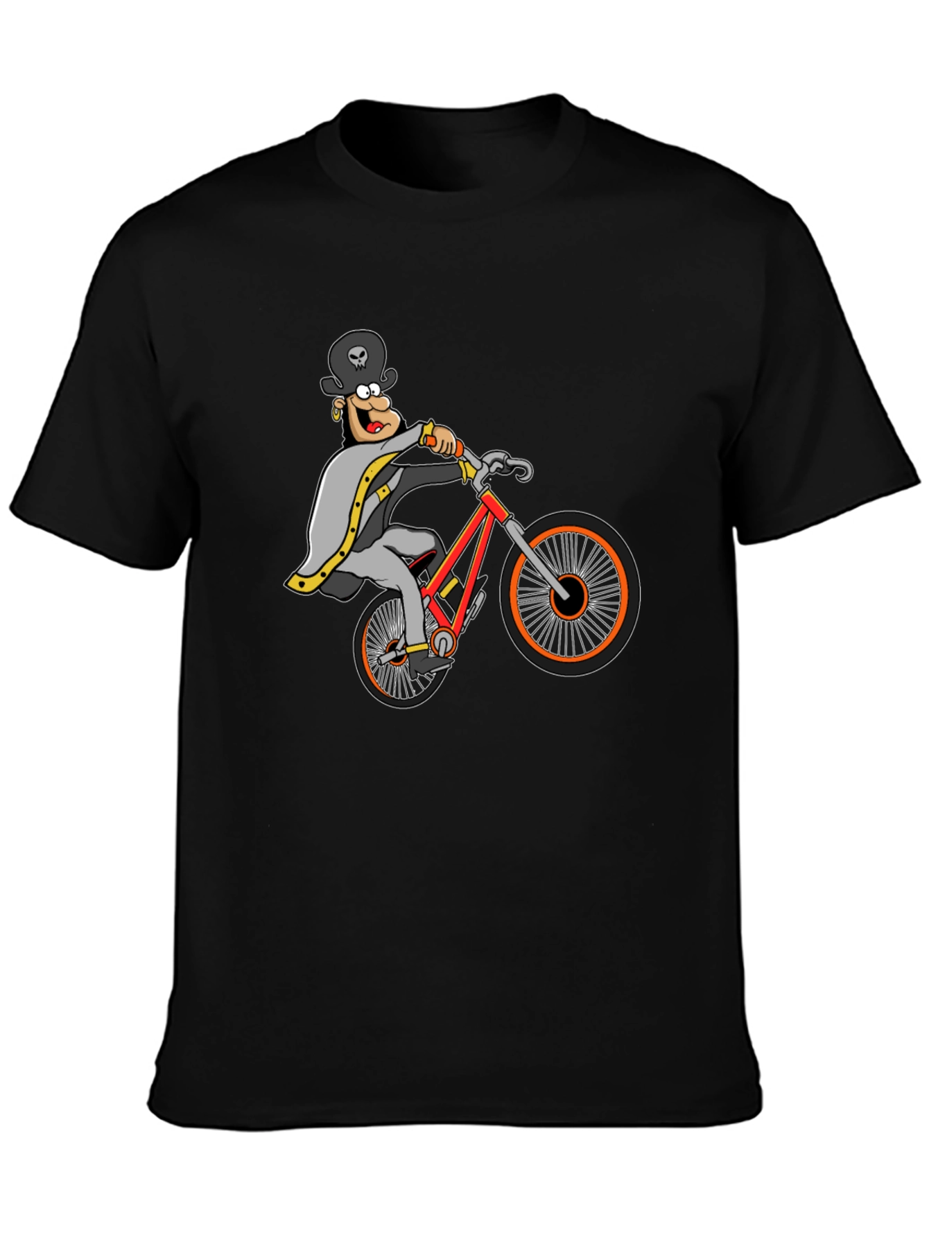 Black T-Shirt with Cartoon Cyclist Graphic