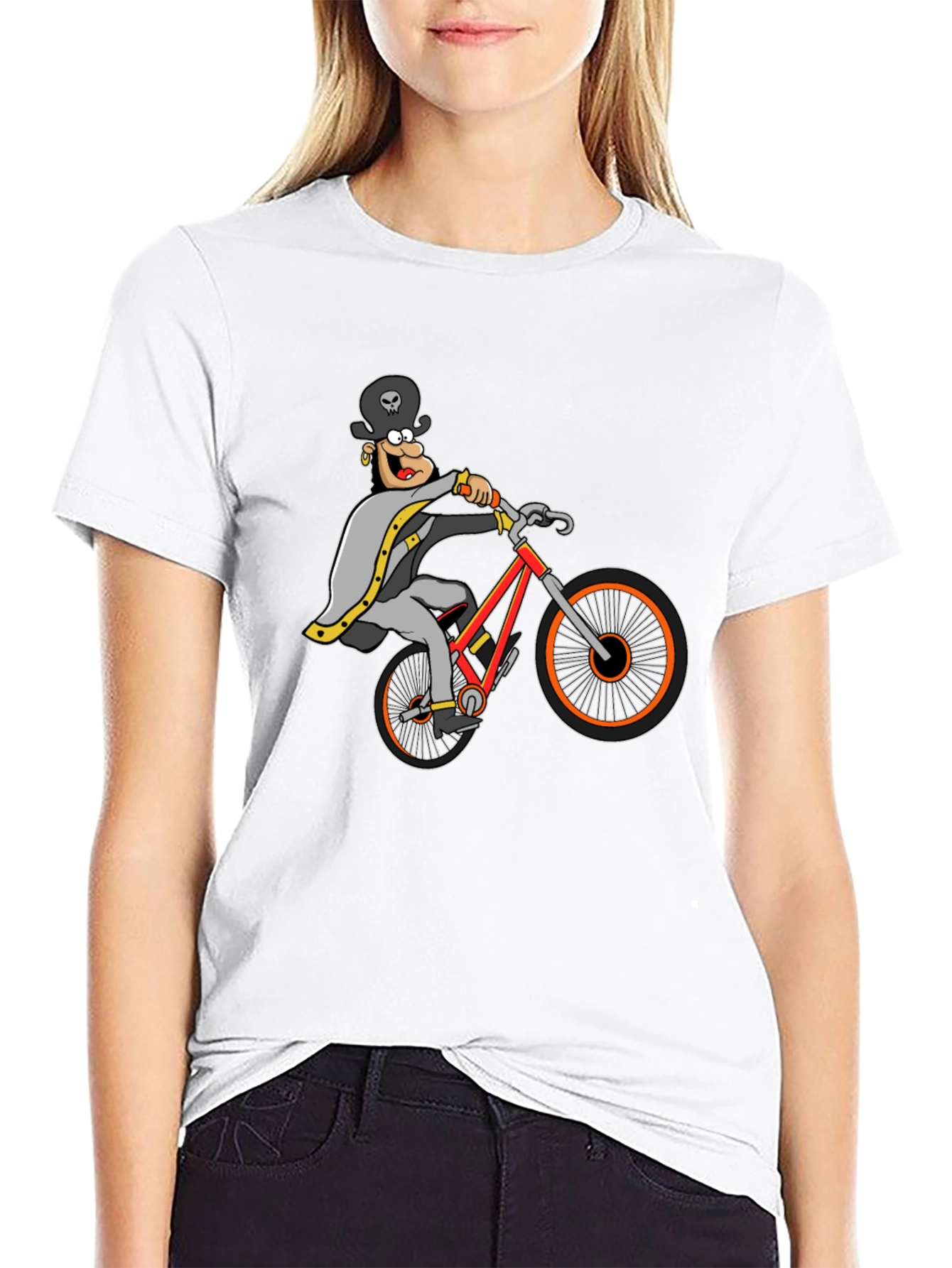 Black T-Shirt with Cartoon Cyclist Graphic