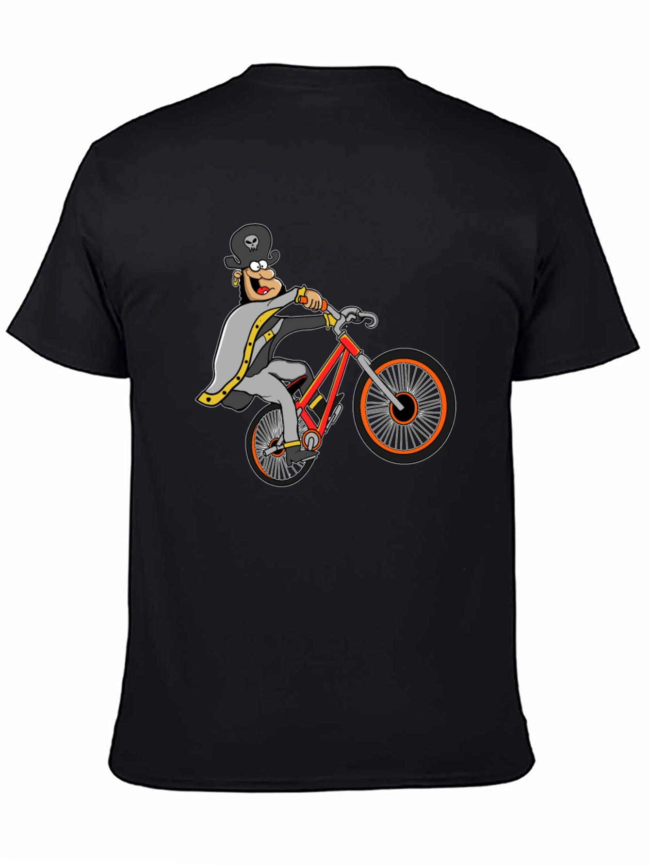 Black T-Shirt with Cartoon Cyclist Graphic