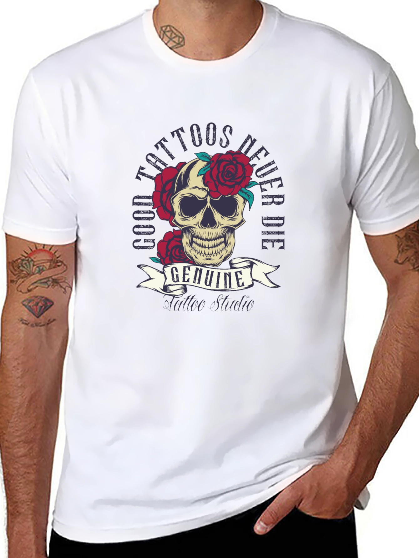 Skull & Roses Tattoo Style Graphic Tee