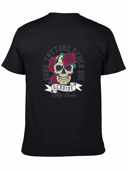 Skull & Roses Tattoo Style Graphic Tee