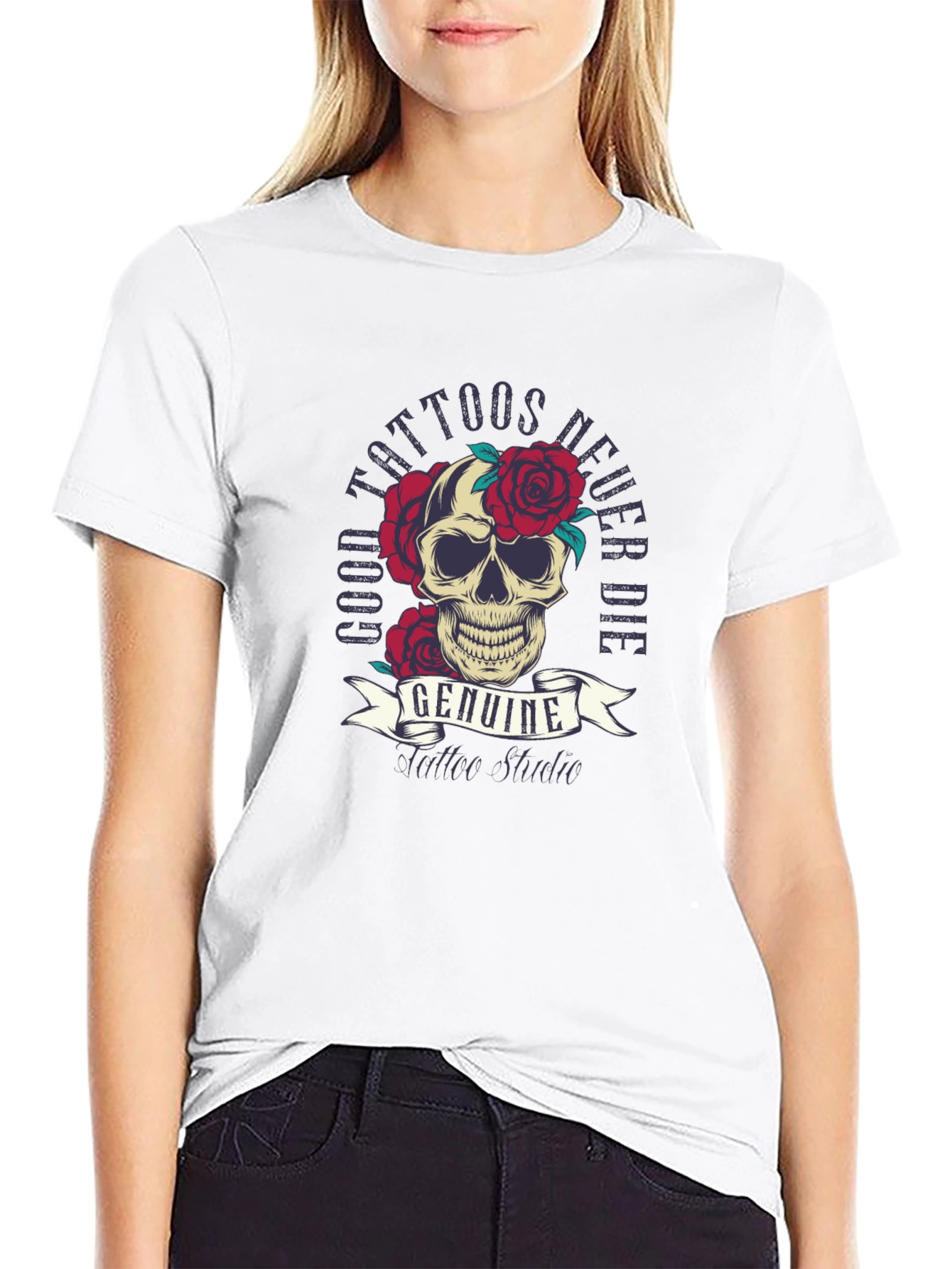 Skull & Roses Tattoo Style Graphic Tee