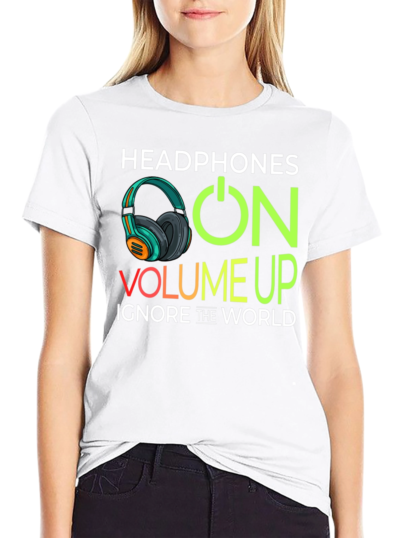 Headphones On Volume Up Black T-Shirt