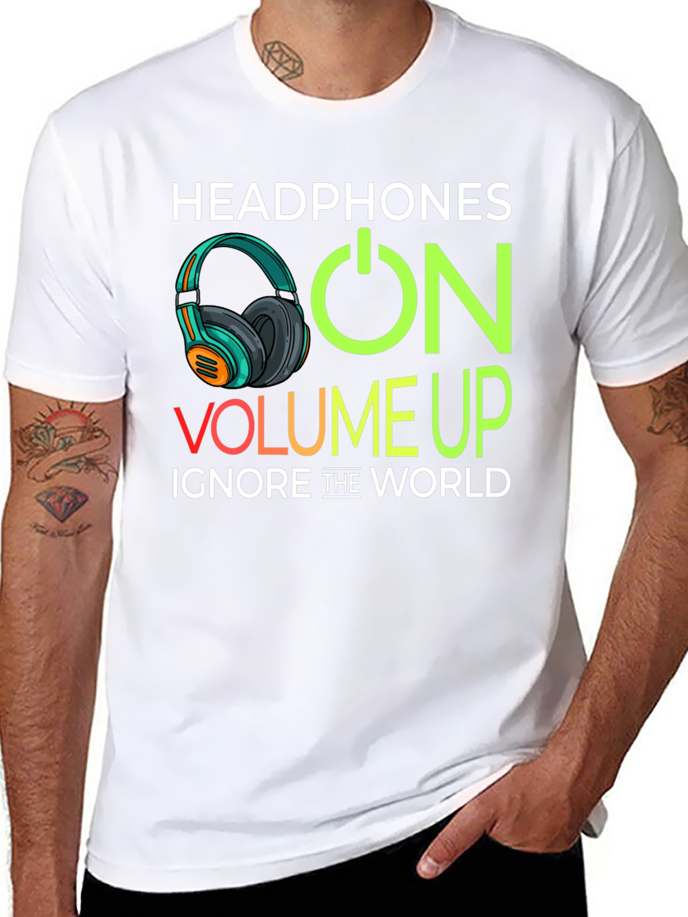 Headphones On Volume Up Black T-Shirt