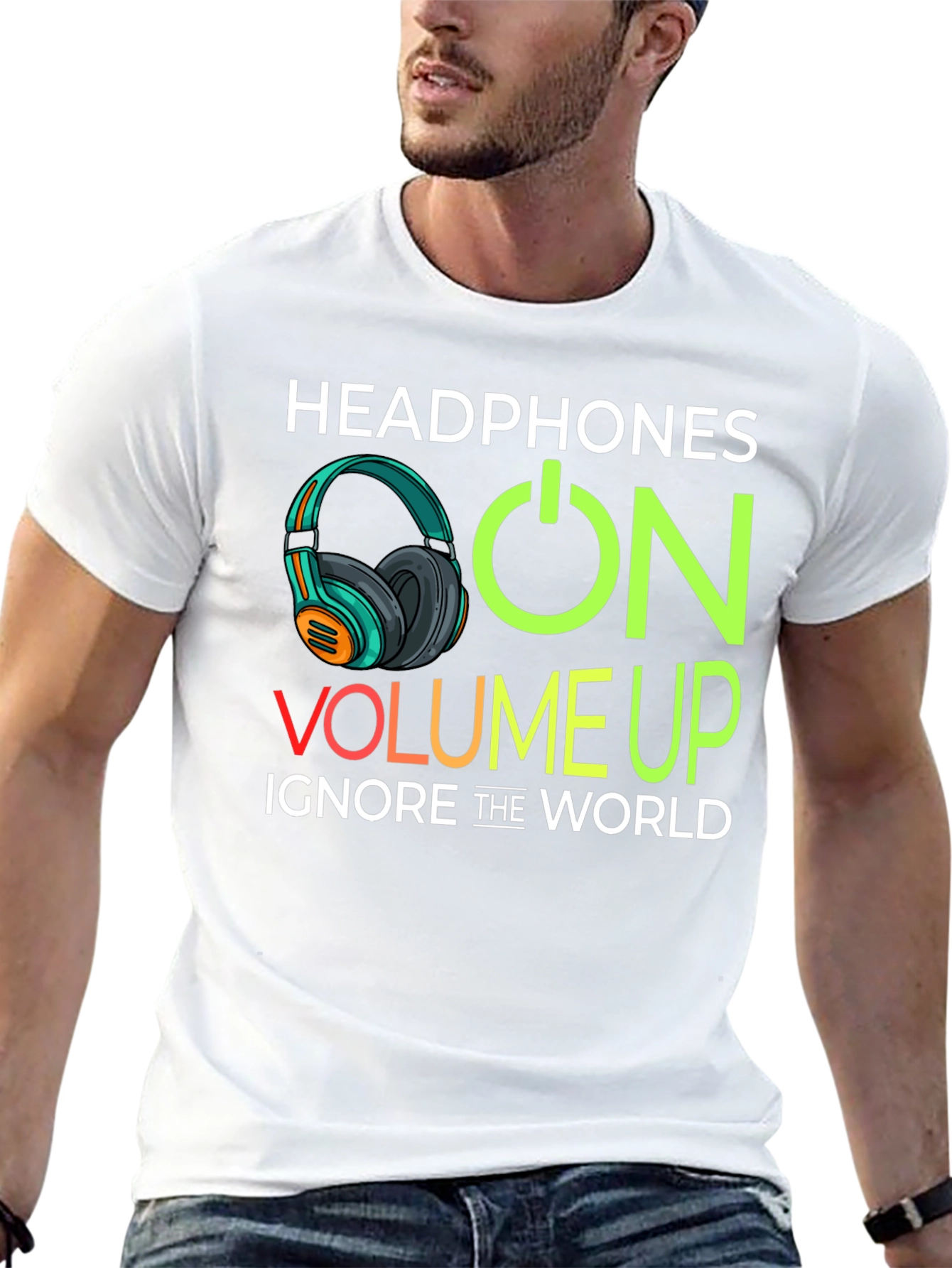 Headphones On Volume Up Black T-Shirt
