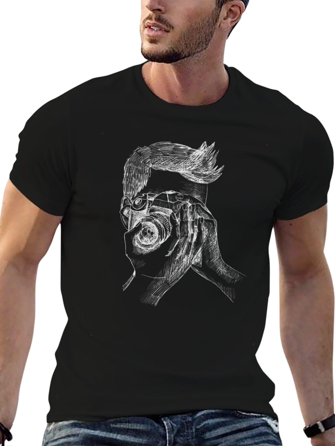 Photographer Sketch Tee - Stylish Unisex Black T-Shirt