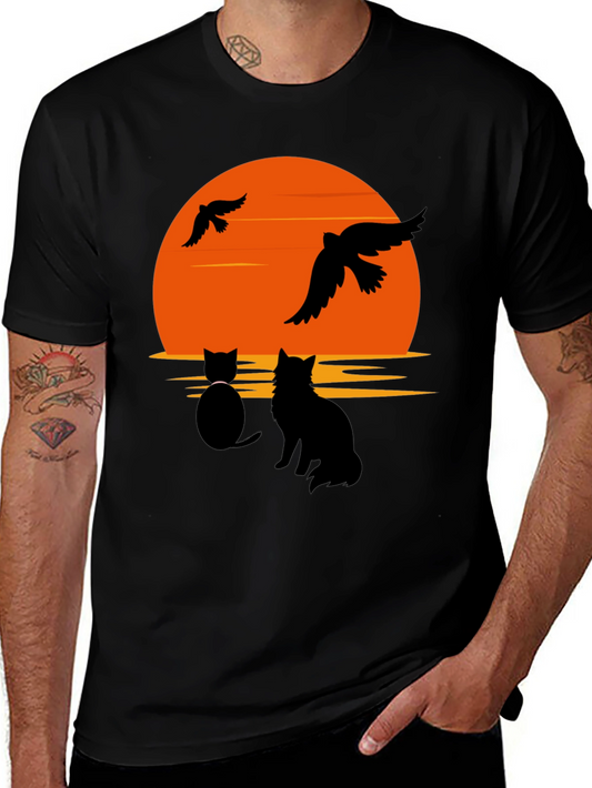 Sunset Cat Graphic T-Shirt