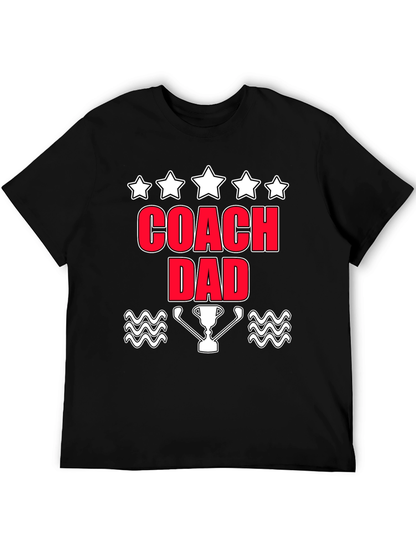 Coach Dad T-Shirt with Trophy & Stars Graphic Tee