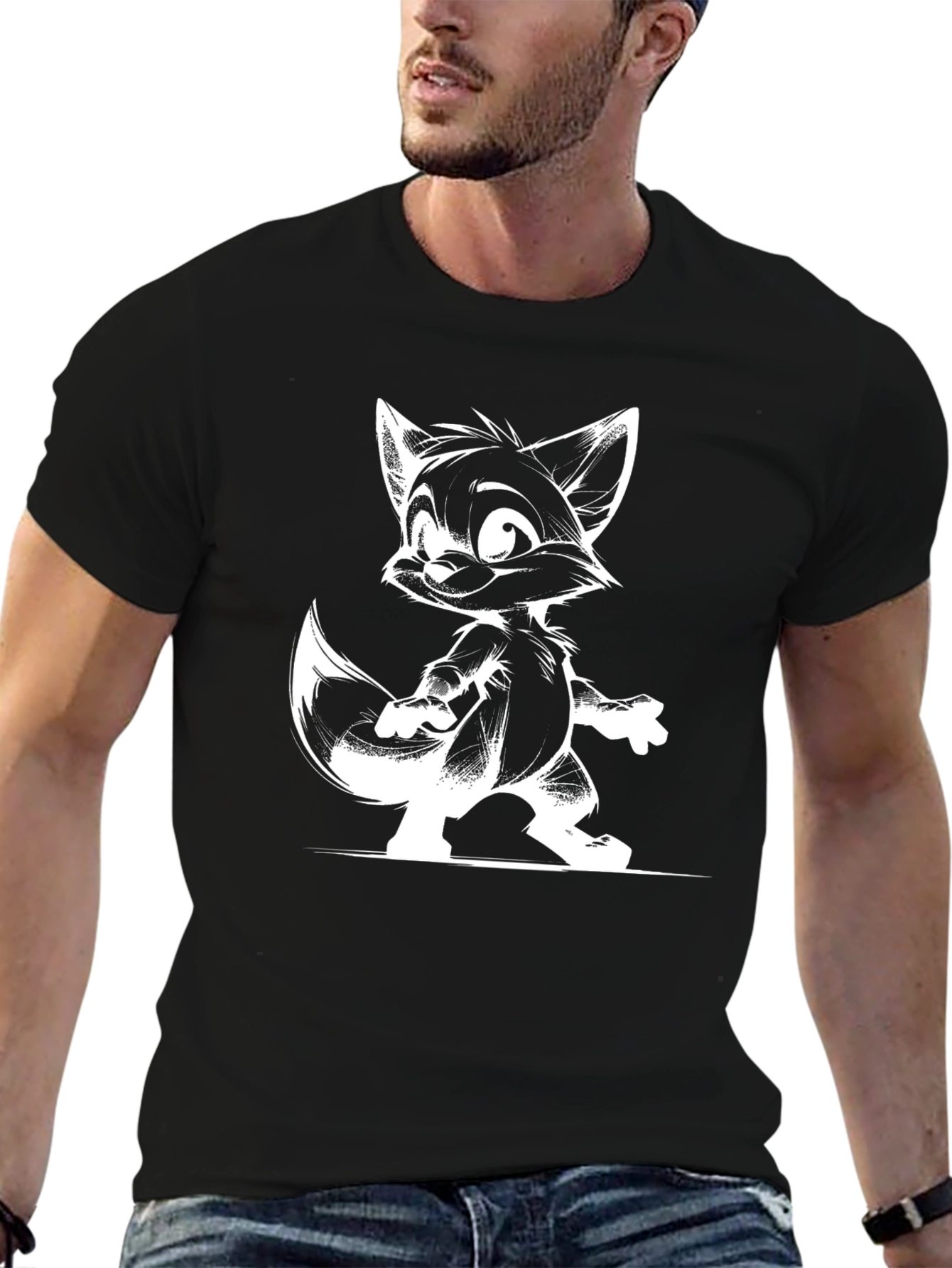 Cartoon Fox Graphic T-Shirt