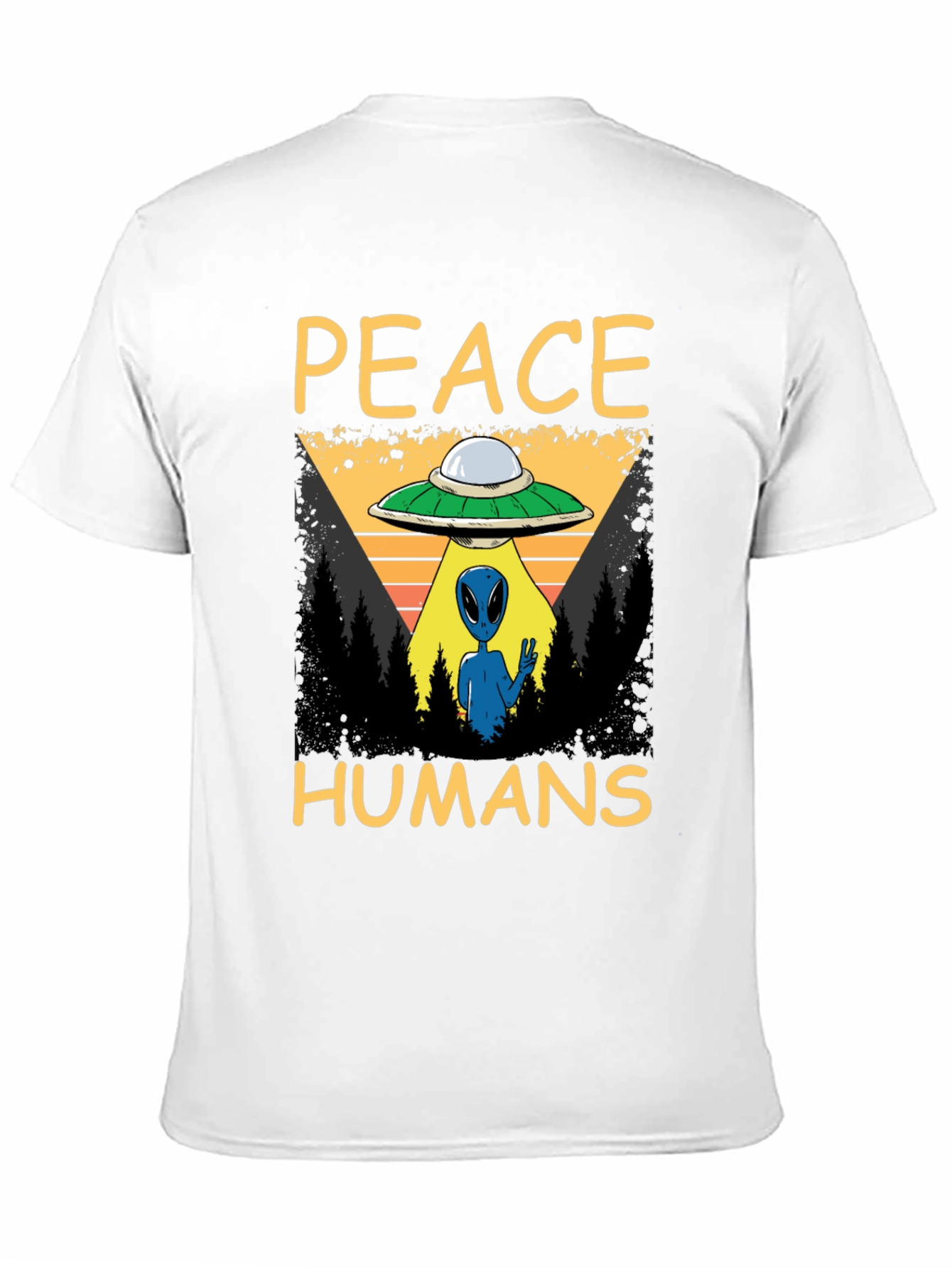 Peace Humans Alien UFO Graphic T-Shirt