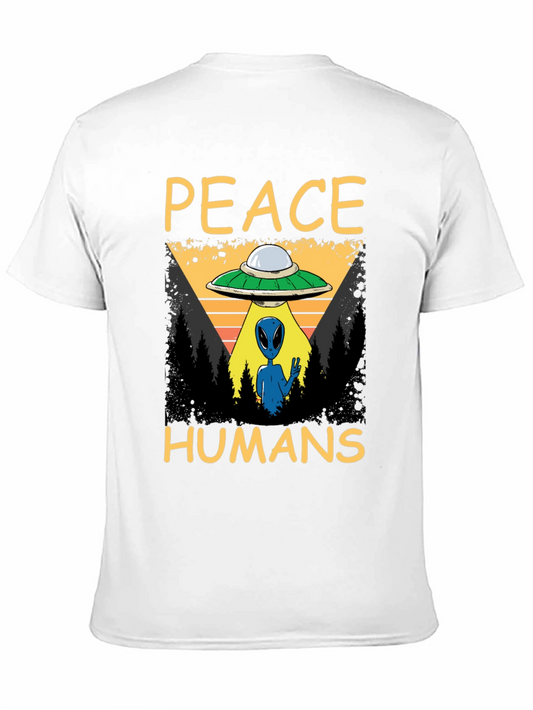 Peace Humans Alien UFO Graphic T-Shirt