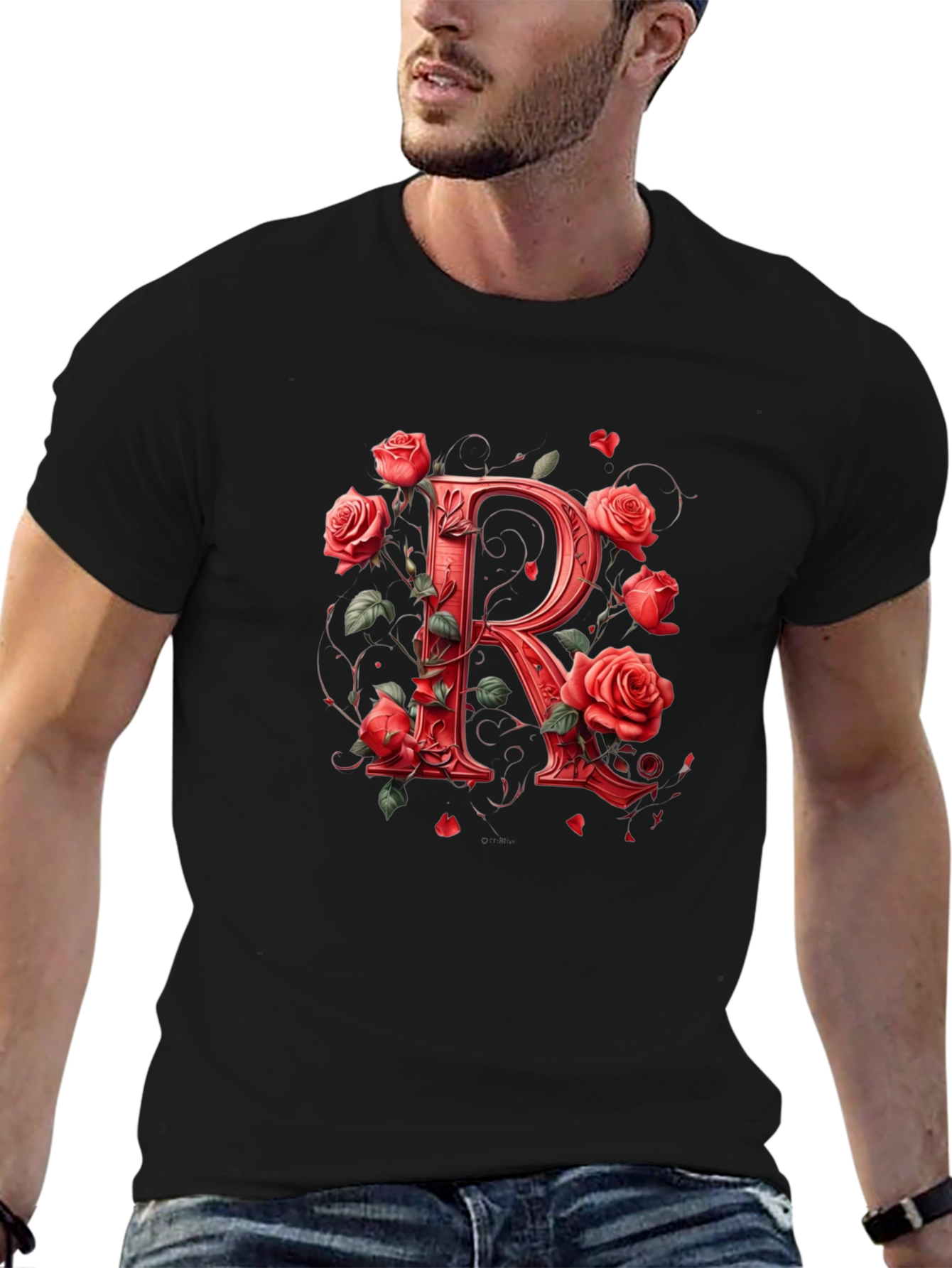 Floral R Black T-Shirt
