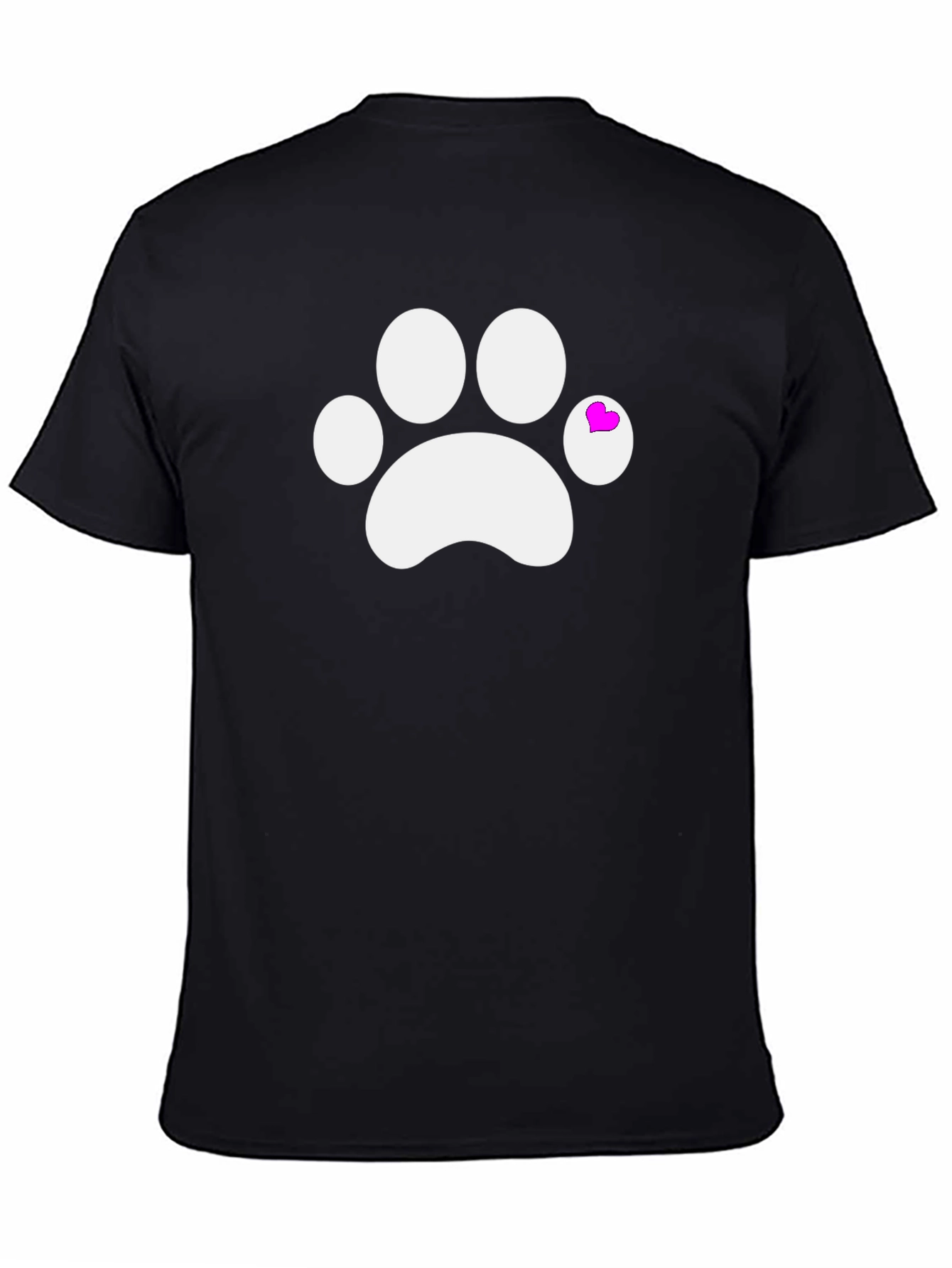 Cute Paw Print Tee with Heart Detail - Black