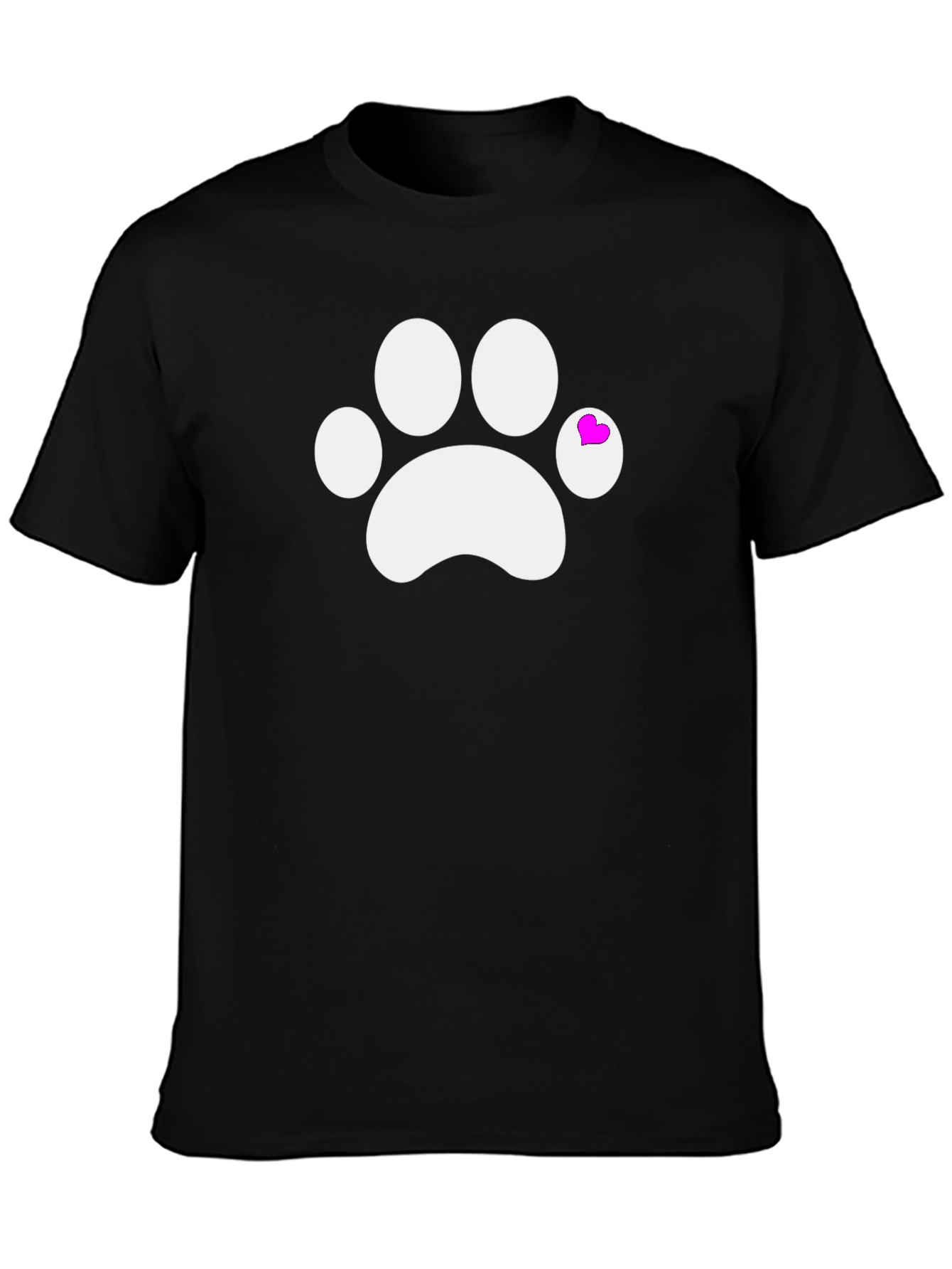 Cute Paw Print Tee with Heart Detail - Black