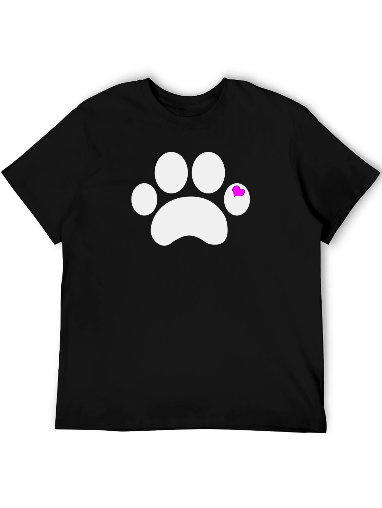 Cute Paw Print Tee with Heart Detail - Black