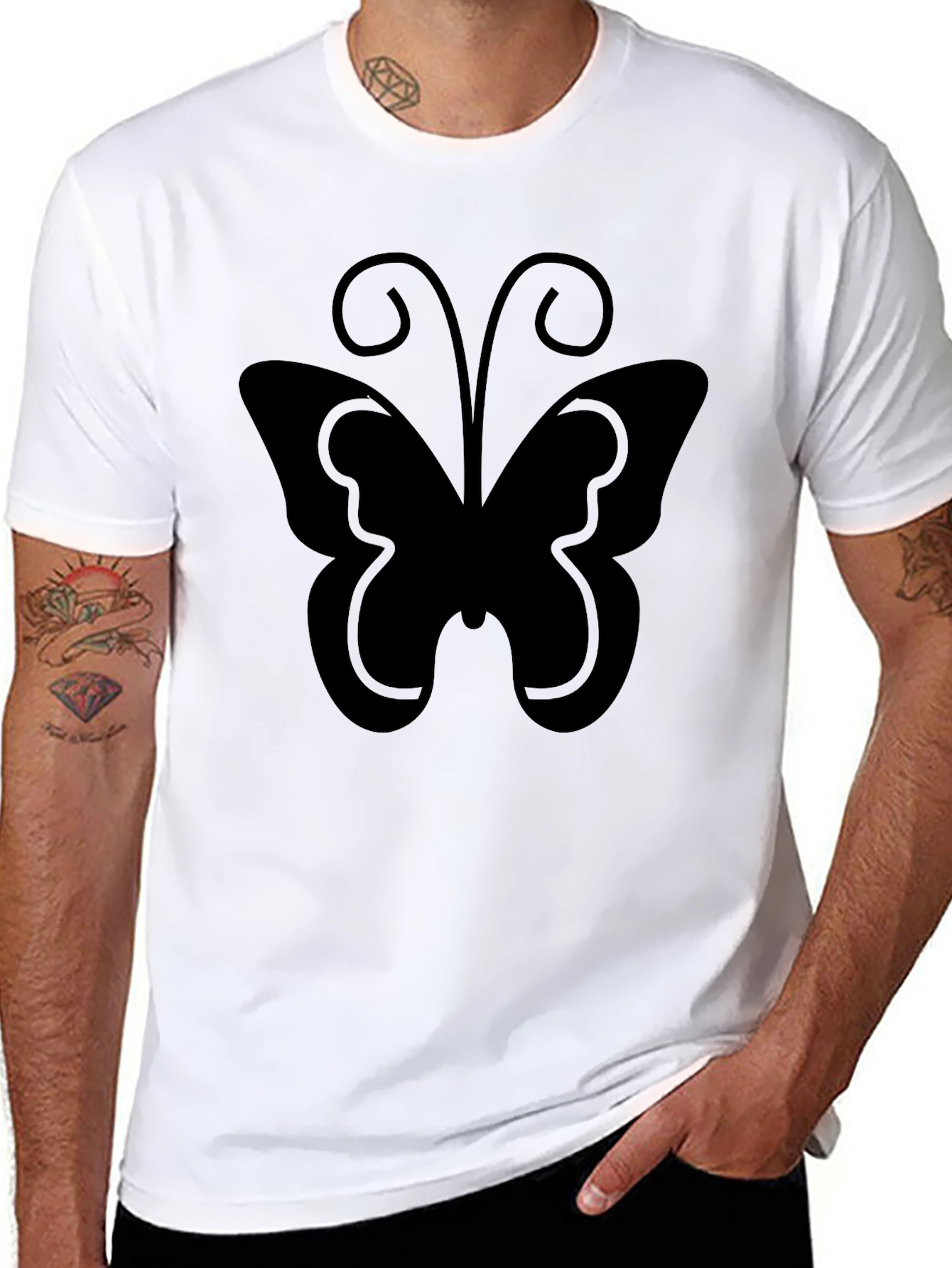 Black Butterfly Graphic Tee - Mens Casual T-Shirt