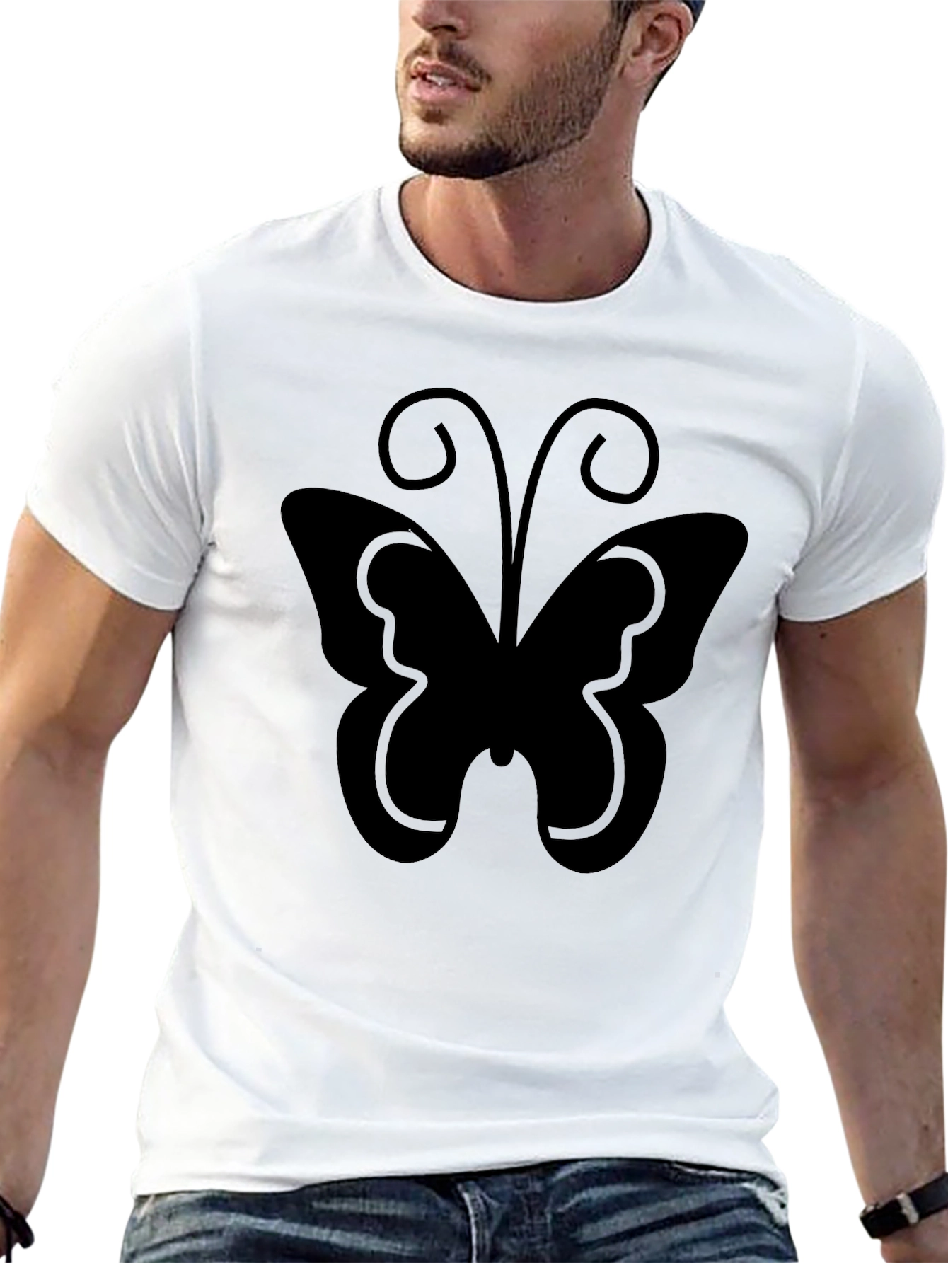 Black Butterfly Graphic Tee - Mens Casual T-Shirt