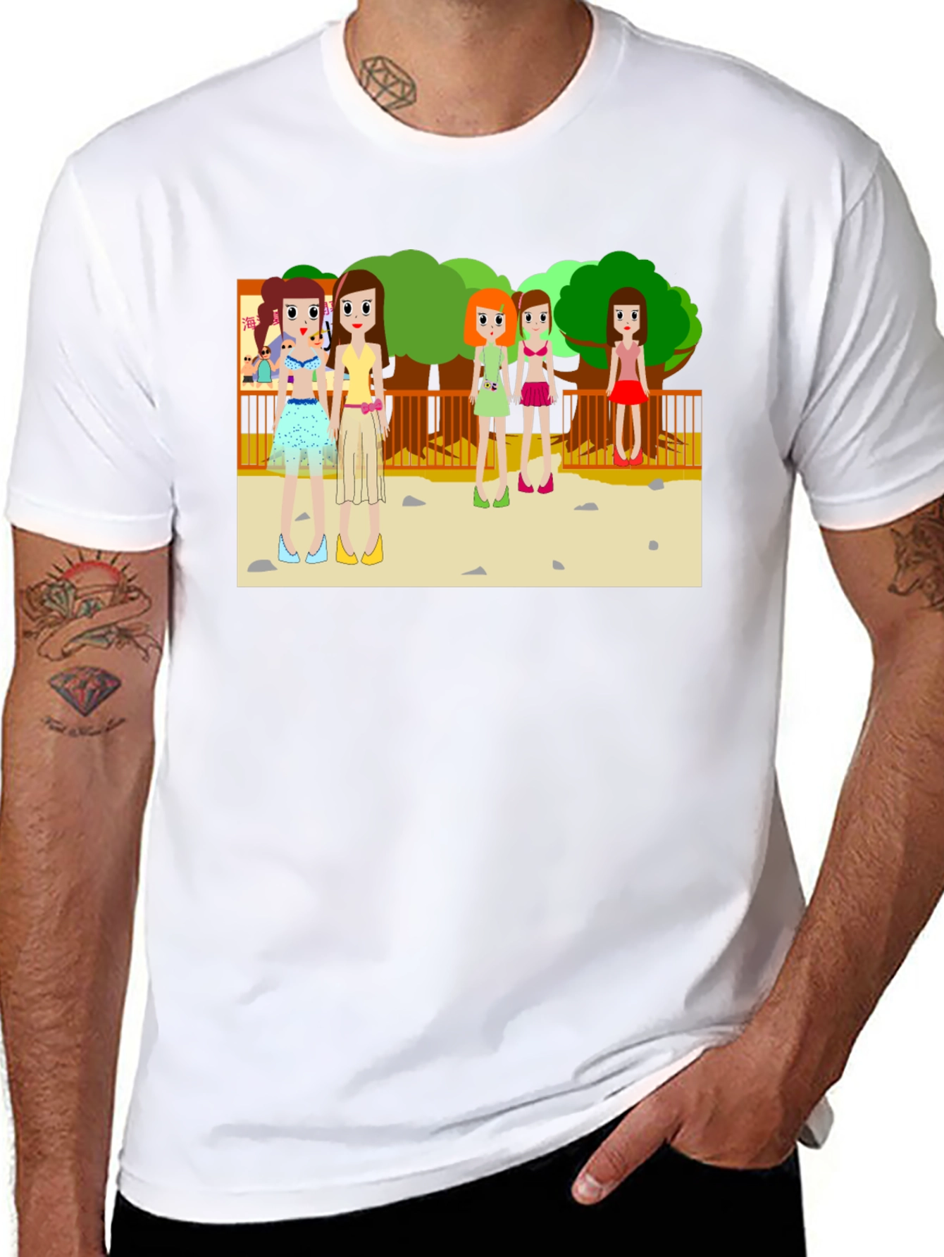 Cartoon Girls Graphic Black T-Shirt