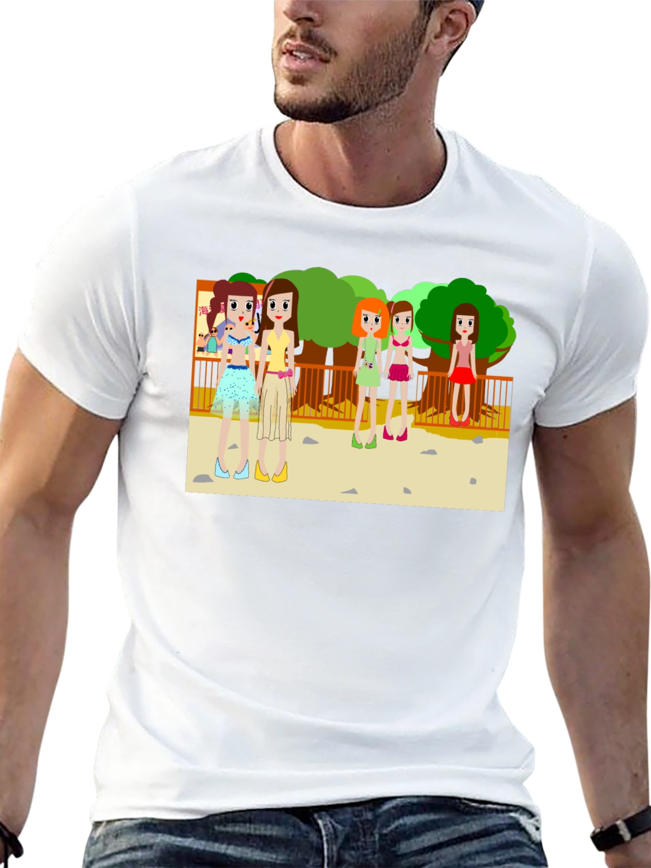 Cartoon Girls Graphic Black T-Shirt