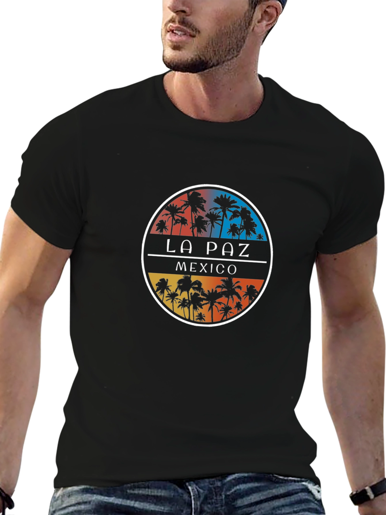 La Paz Mexico Palm Tree Graphic Black T-Shirt