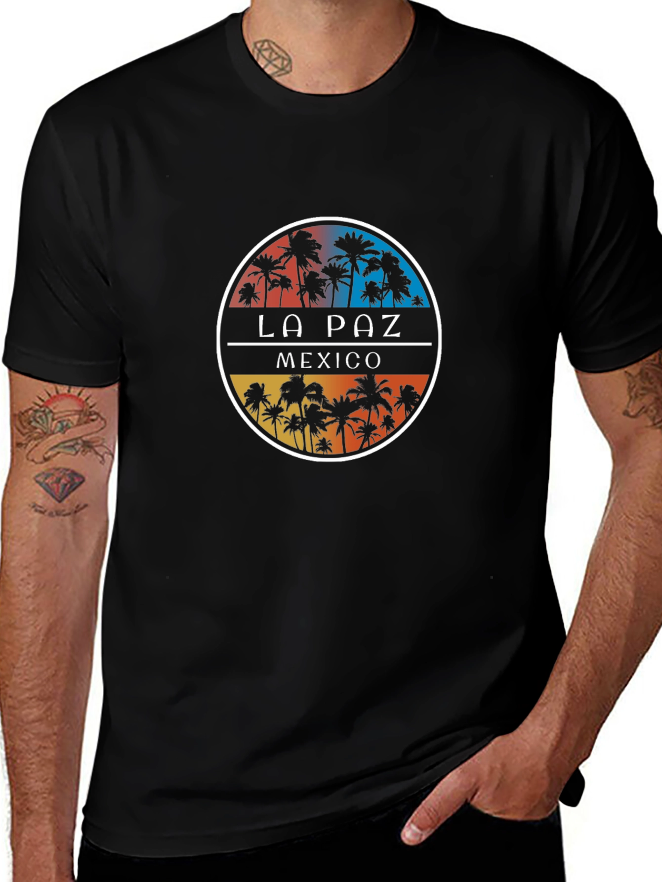 La Paz Mexico Palm Tree Graphic Black T-Shirt