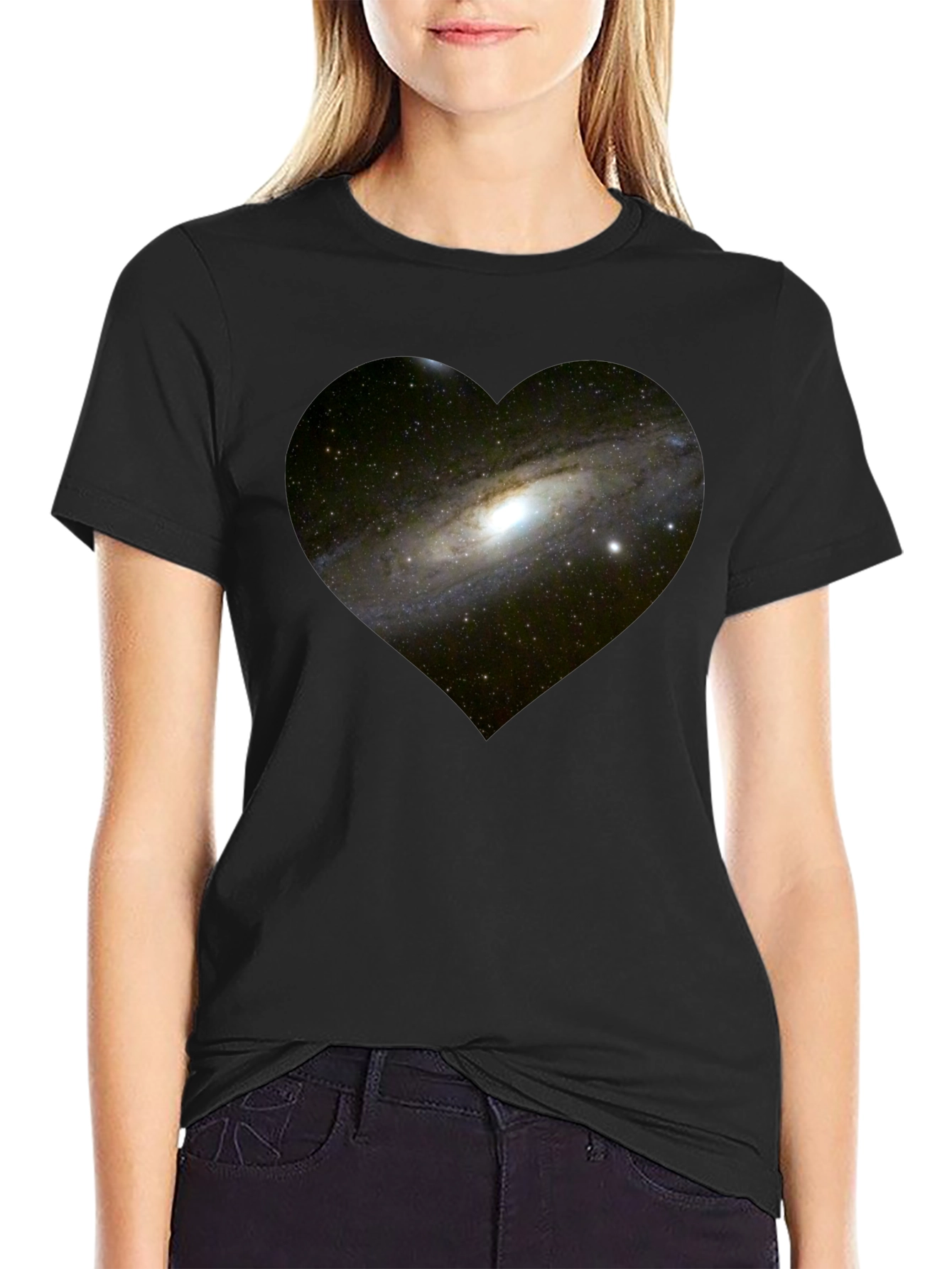 Galaxy Heart Black T-Shirt - Unique Space Design