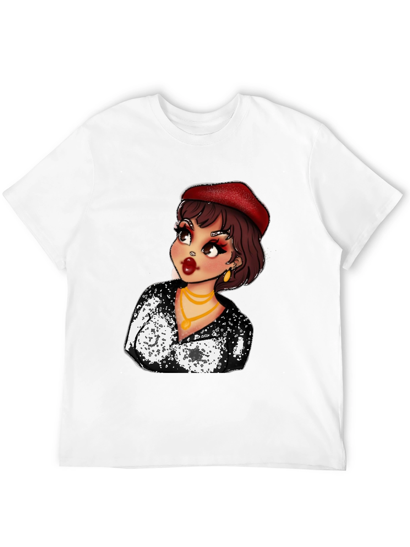 Cartoon Woman Graphic Tee - Black