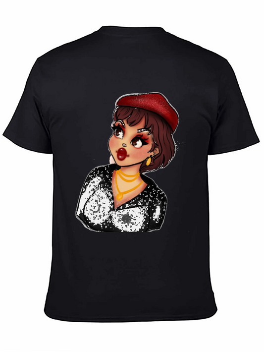 Cartoon Woman Graphic Tee - Black