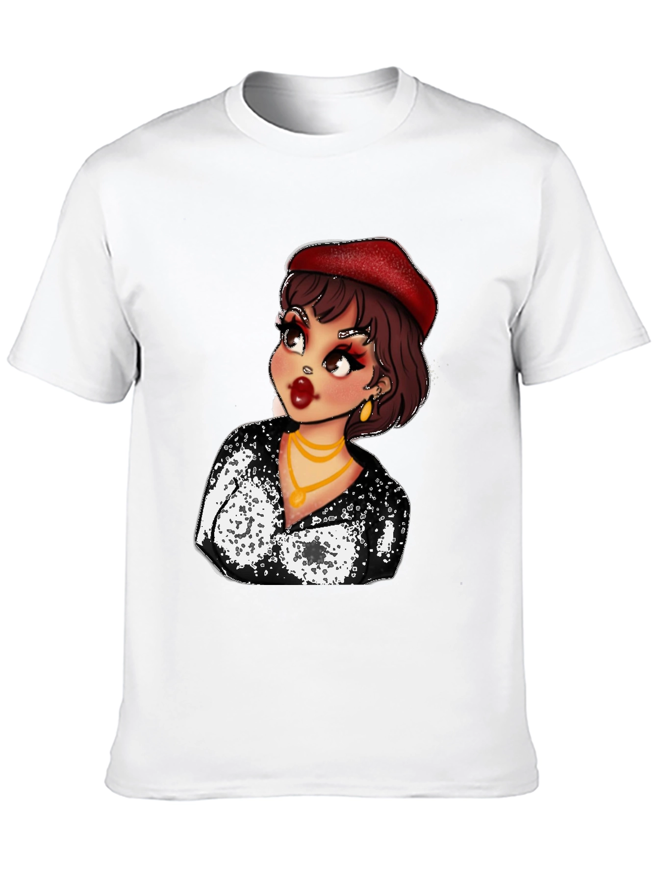 Cartoon Woman Graphic Tee - Black