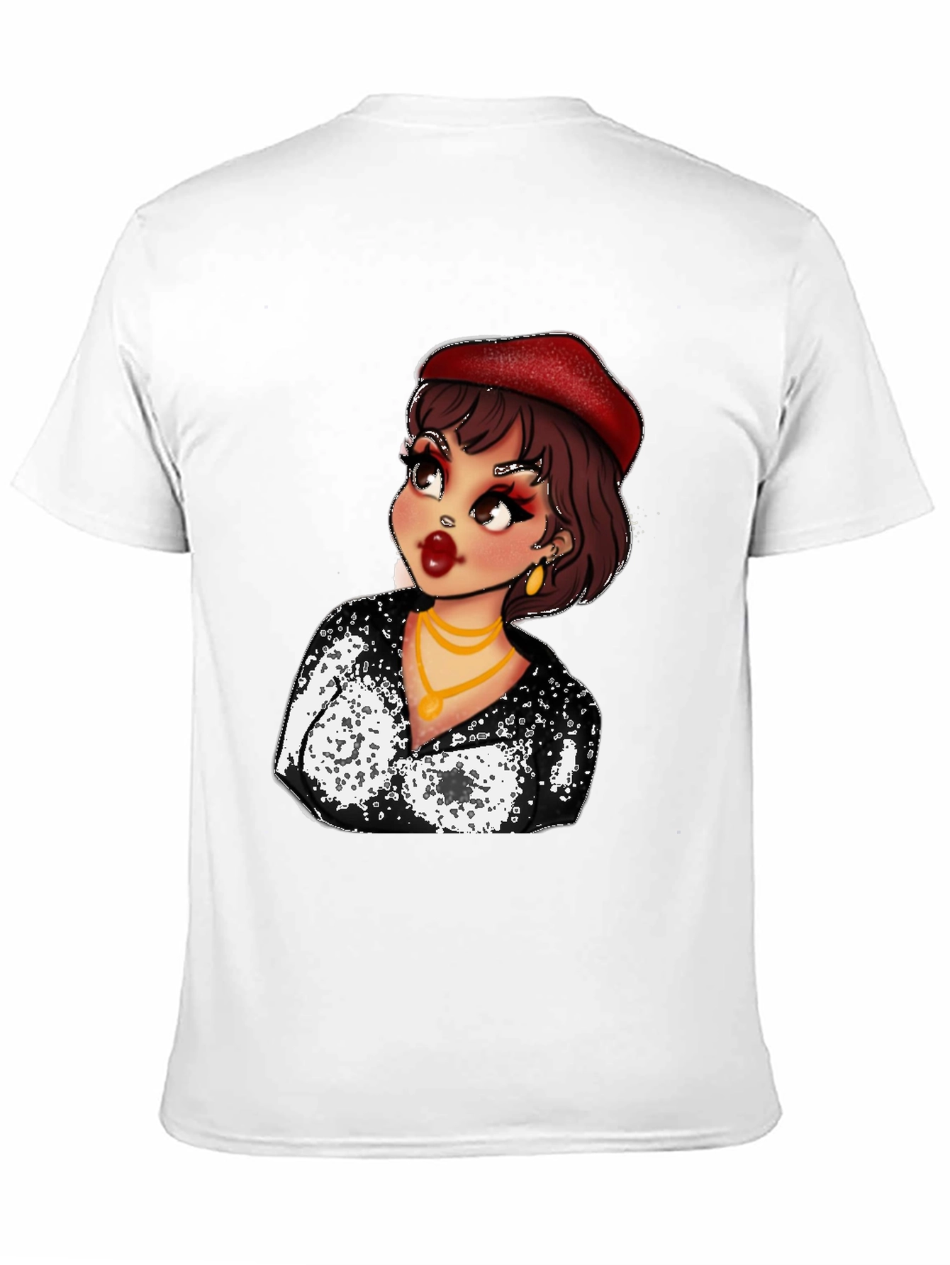 Cartoon Woman Graphic Tee - Black