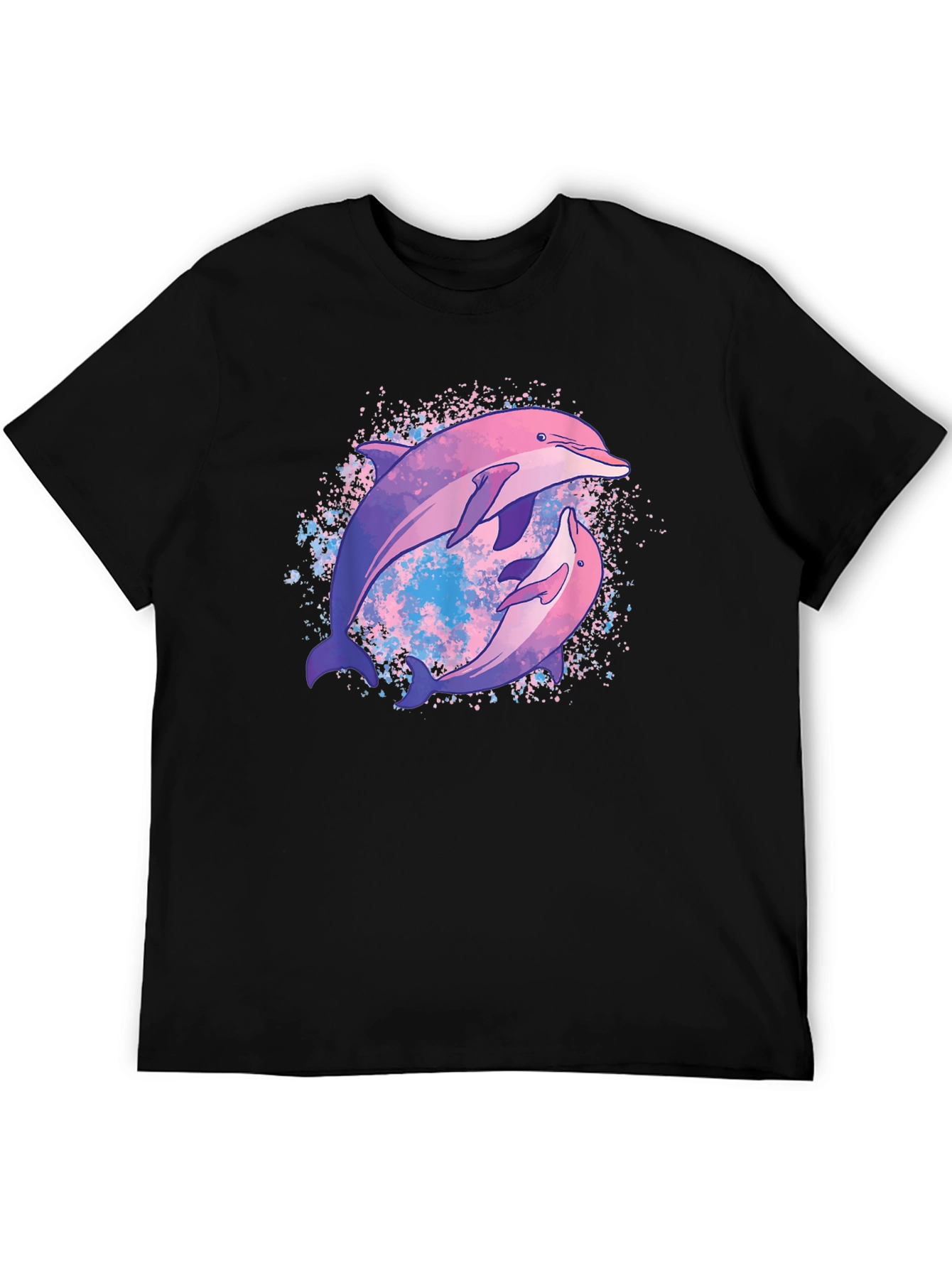 Dolphin Duo Black T-Shirt - Galaxy Design